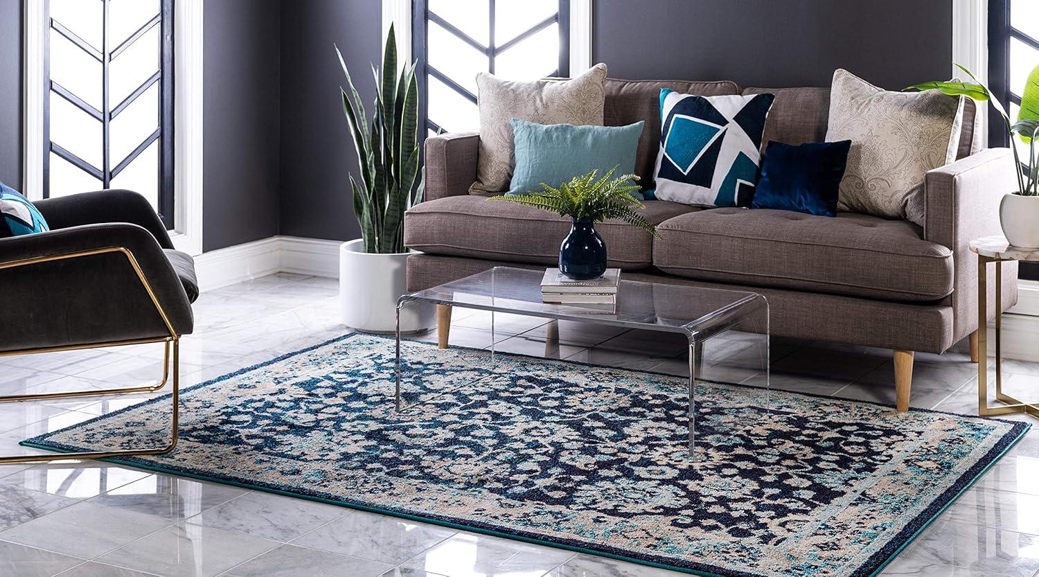 Unique Loom Penrose Collection Area Rug - Krystle (5' 3" x 8' Rectangle Navy Blue/Beige)