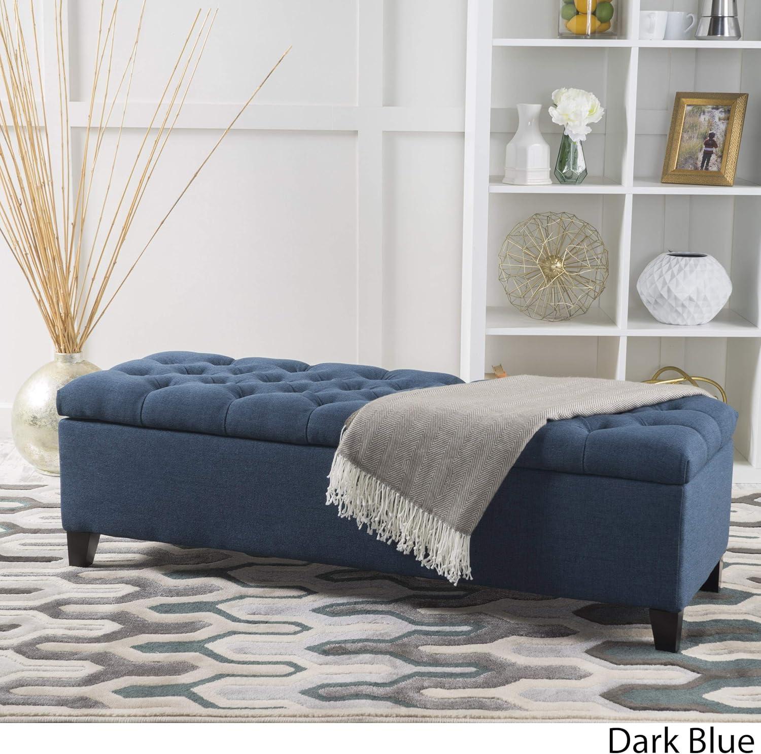 Ottilie Storage Ottoman Dark Blue - Christopher Knight Home: Upholstered Bedroom Seating with Tufted Lid