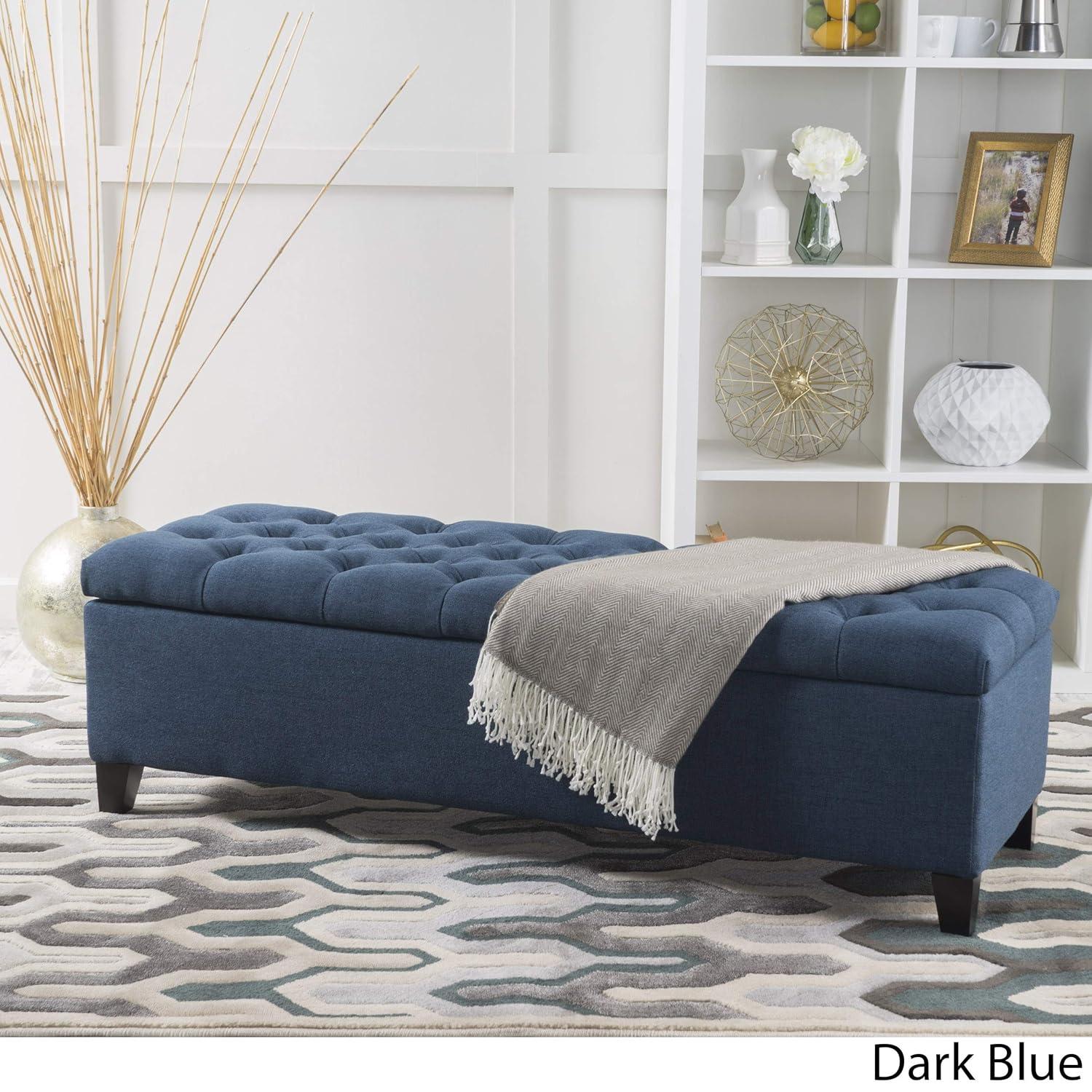 Ottilie Storage Ottoman Dark Blue - Christopher Knight Home: Upholstered Bedroom Seating with Tufted Lid