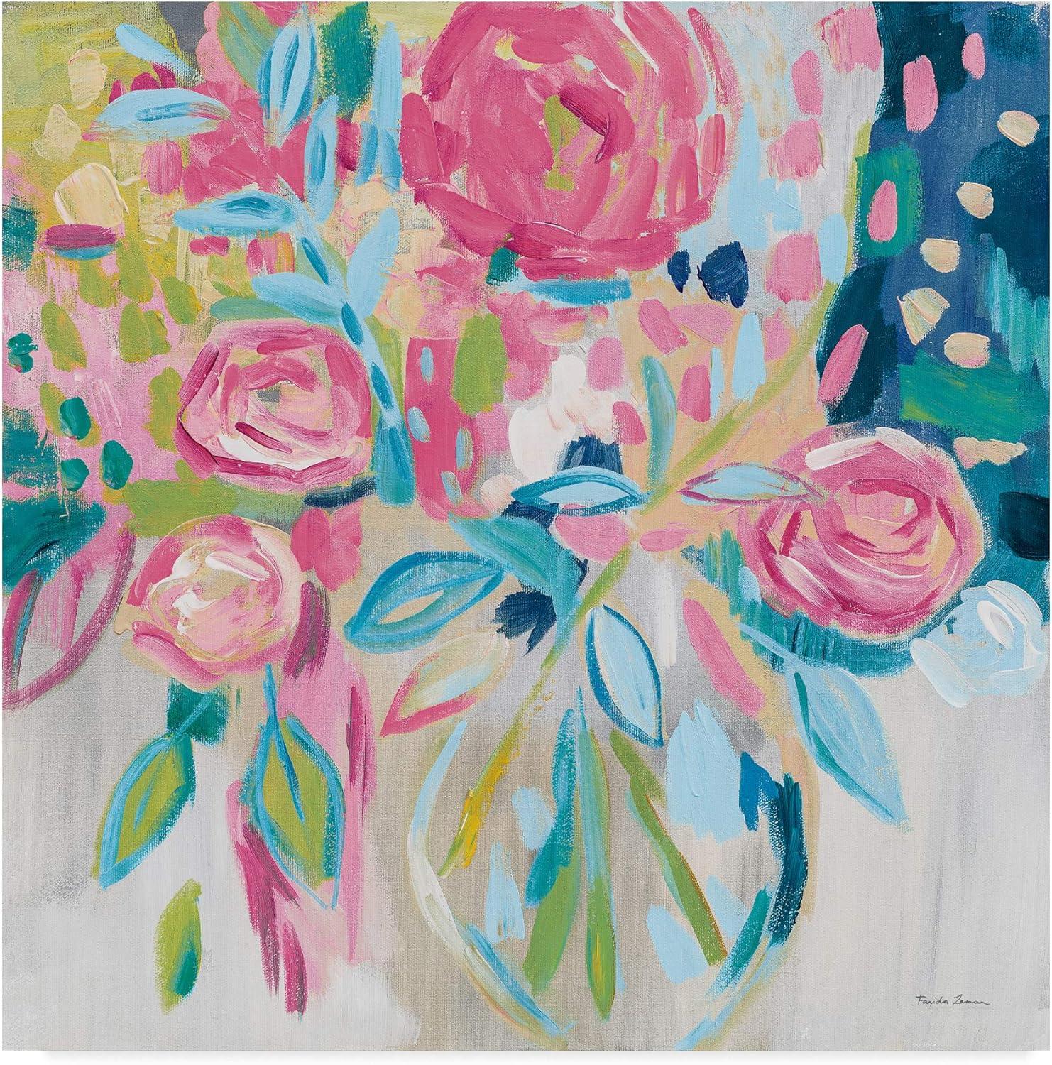 Summer Pink Floral Glossy Canvas Painting, 35'' x 35''