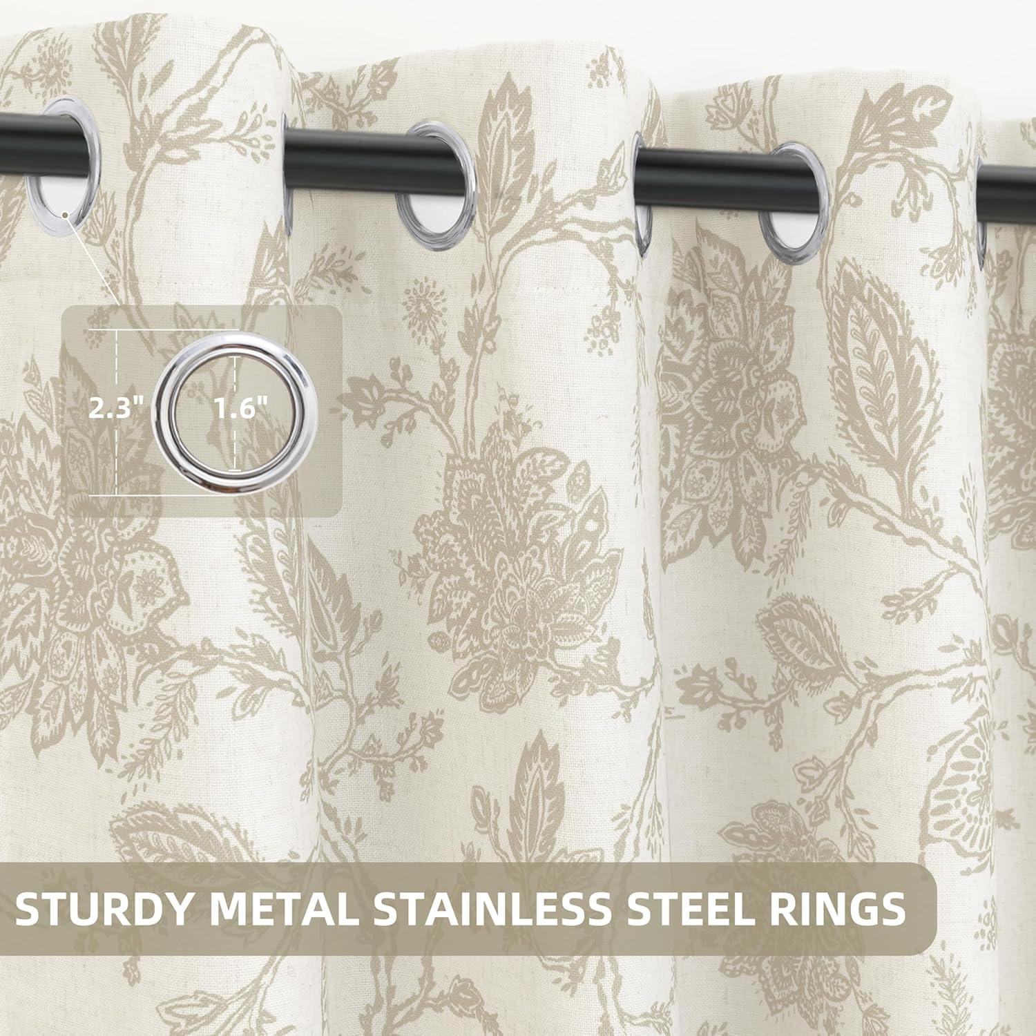 DriftAway Freda Jacobean Floral Linen Blend Lined Thermal Insulated Room Darkening Blackout Grommet Window Curtains 2 Layers 2 Panels Each 52 Inch by 63 Inch Taupe Beige