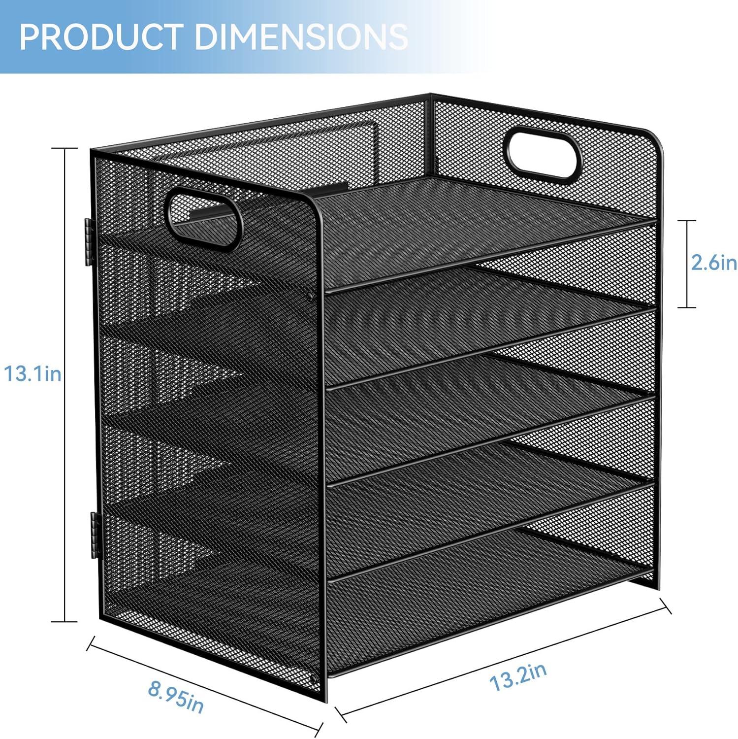 Black Metal 5-Tier Mesh Letter Tray Organizer with Handles