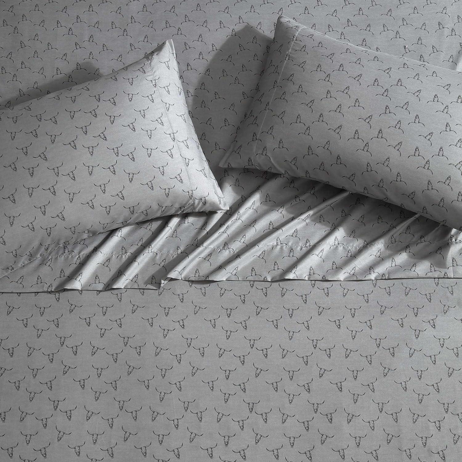 Wrangler Steer Skulls Grey 100% Microfiber Queen Sheet Set