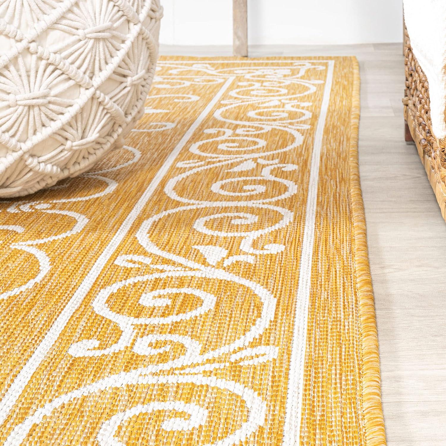 3' x 5' Charleston Vintage Filigree Textured Weave Indoor/Outdoor Area Rug, Yellow/Cream - JONATHAN Y