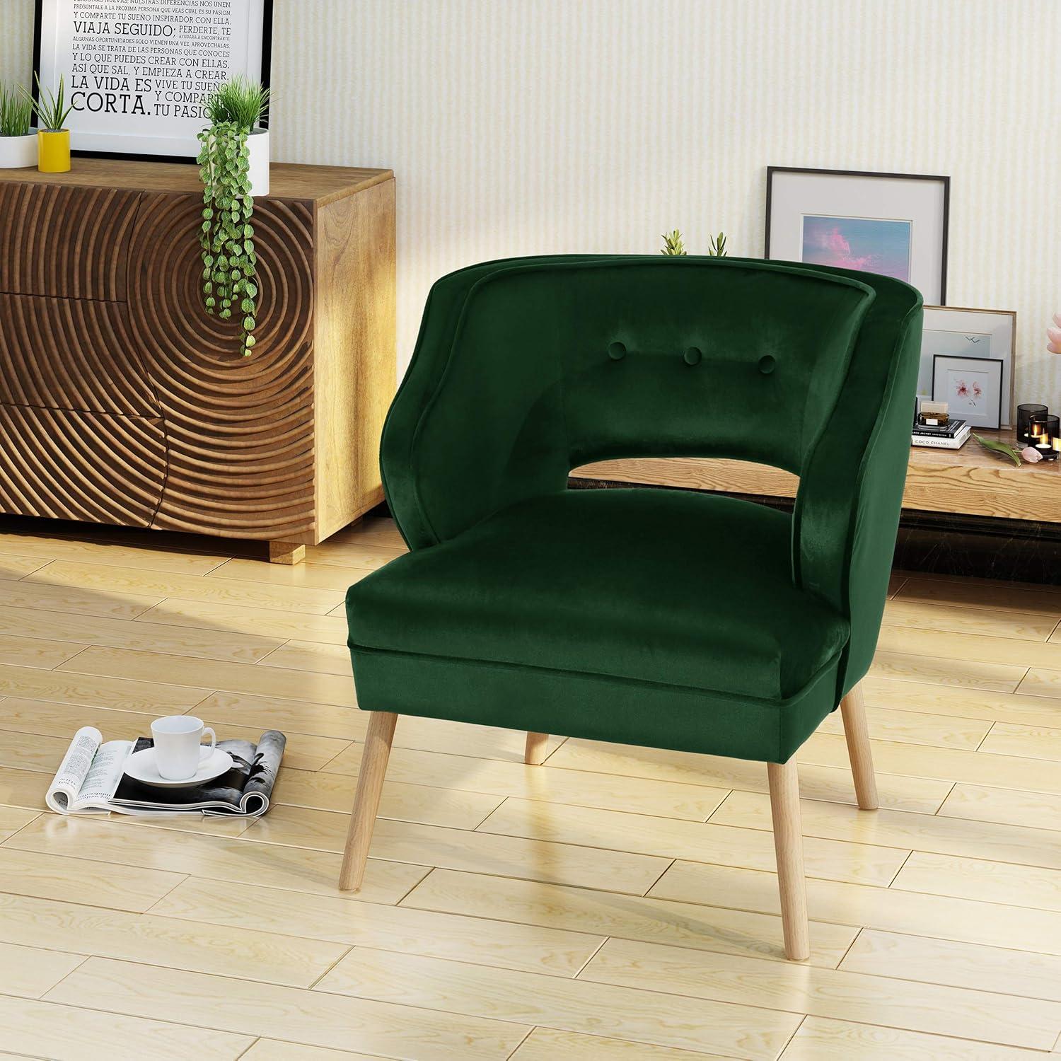 GDF Studio Michaela Mid Century Velvet Tufted Accent Chair, Emerald