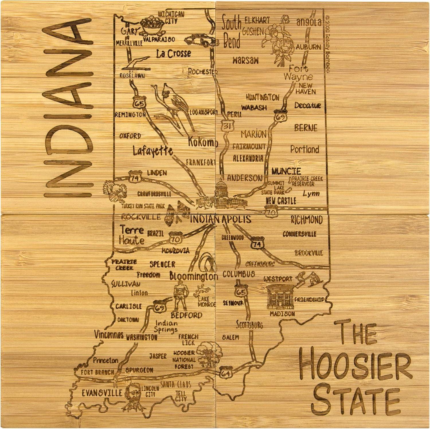 Indiana State Puzzle Bamboo Coaster Set with Case