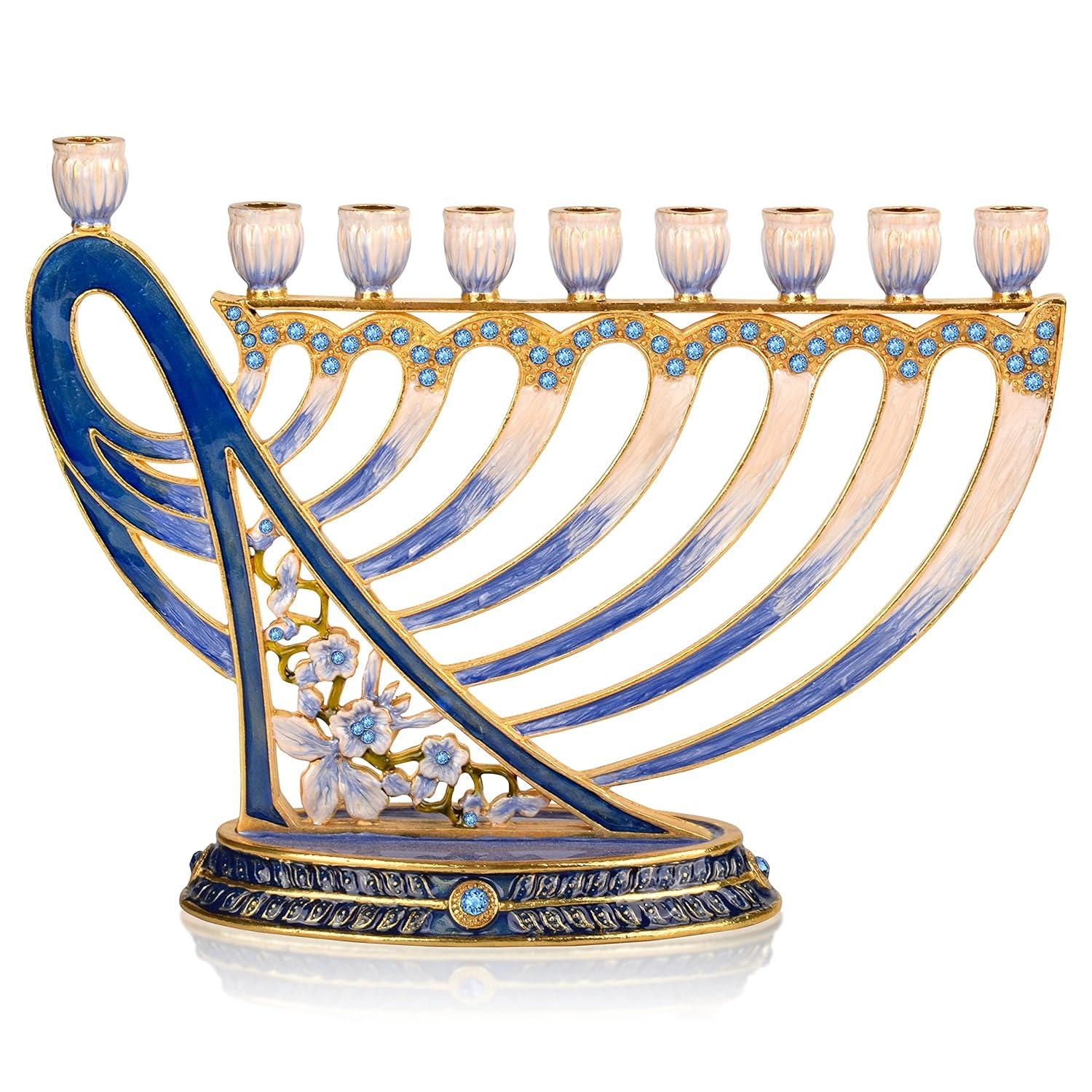 Hanukkah Menorah - Fits All Standard Chanukah Candles - Modern Jeweled Candle Menorahs for Chanukah - David's Harp