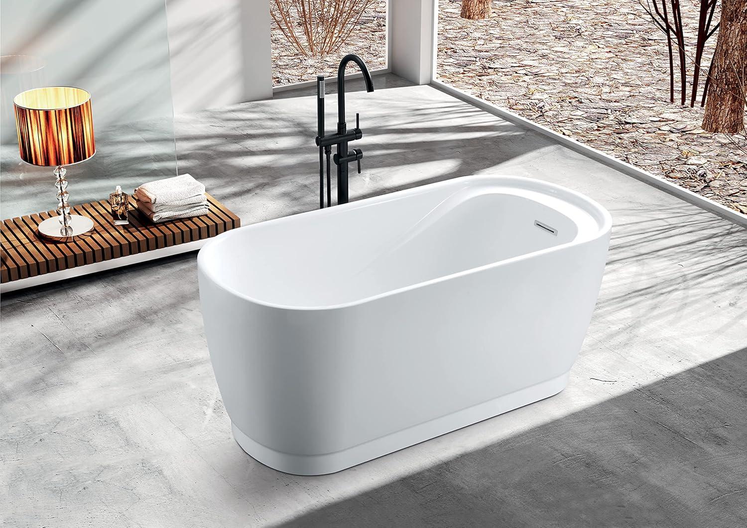 Kingston Brass Aqua Eden 51-Inch Acrylic Oval Double Ended Freestanding Tub with Drain and Integrated Seat