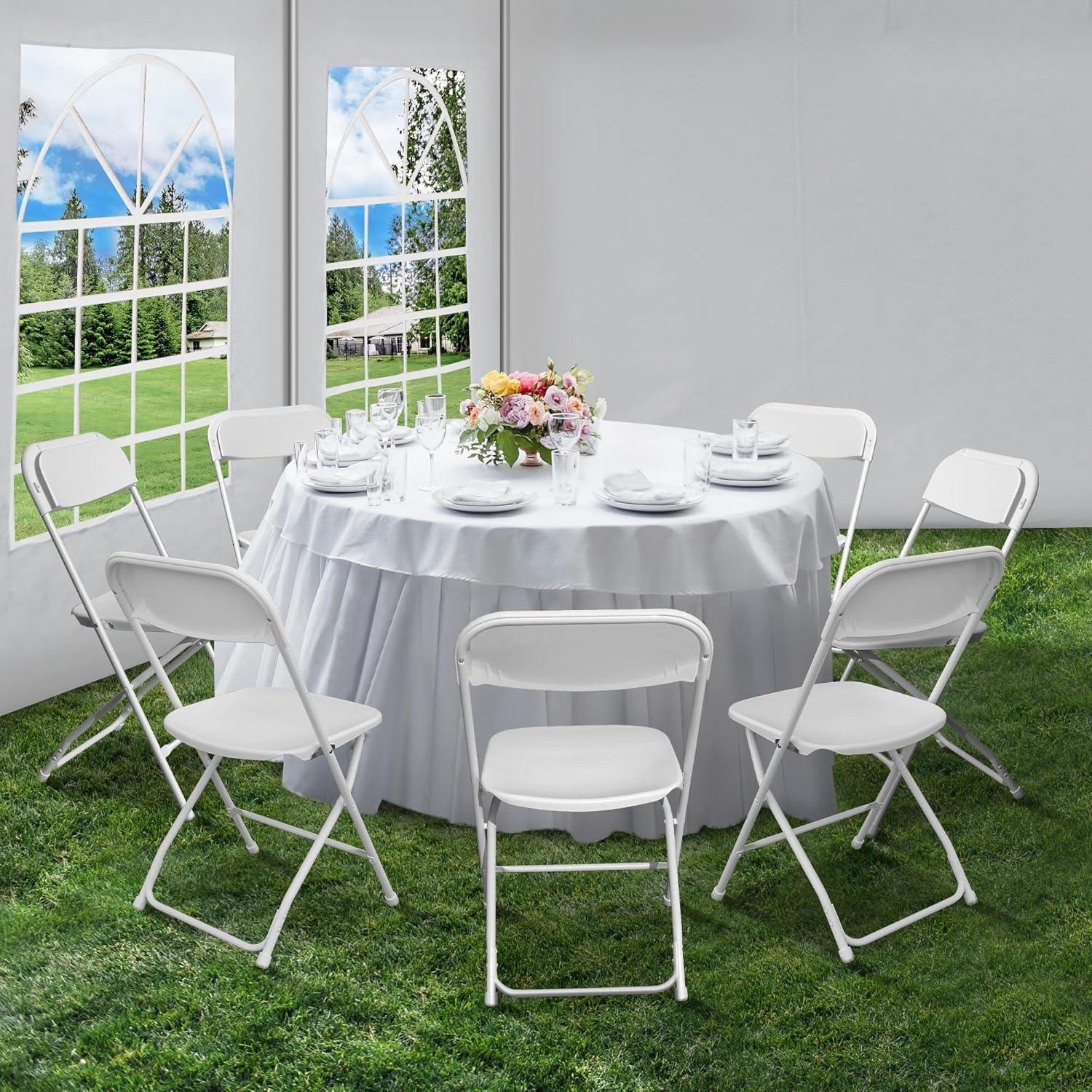 COVERONICS 10 Pack Plastic Folding Chair, Portable Steel Frame Party Chairs Seating, Indoor/Outdoor Stackable Commercial Chair for Home, Office, Weddings & Events, 550lbs Weight Capacity, White