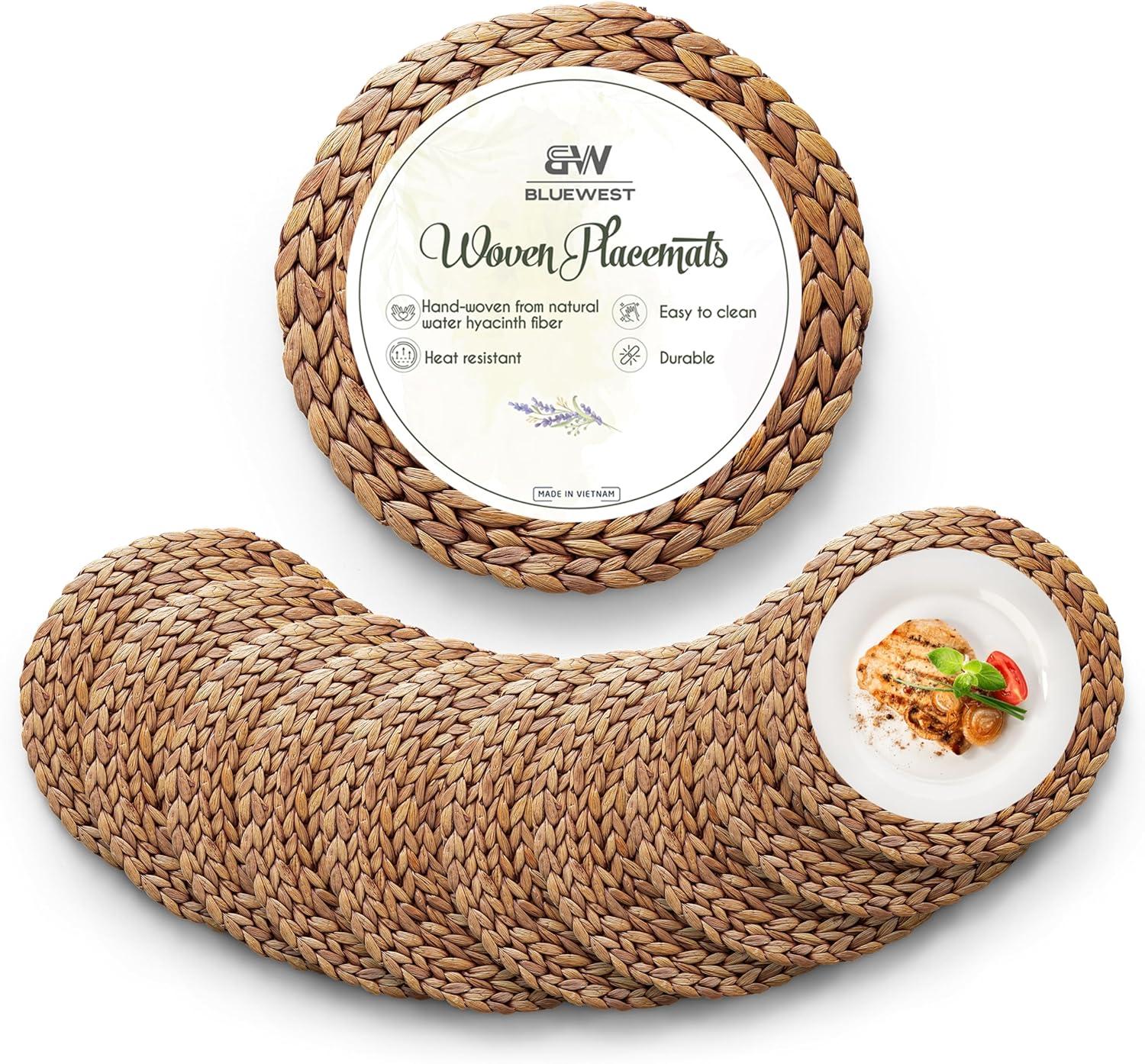 13'' Brown Round Rattan Woven Placemats Set of 10