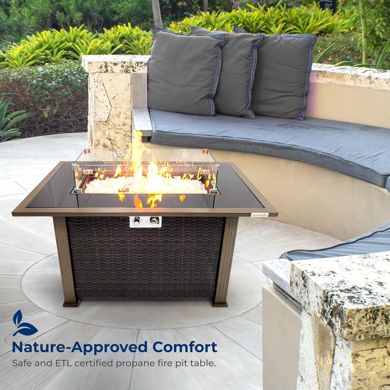 SereneLife 24.8" H x 43.31" W Propane Outdoor Fire Pit Table