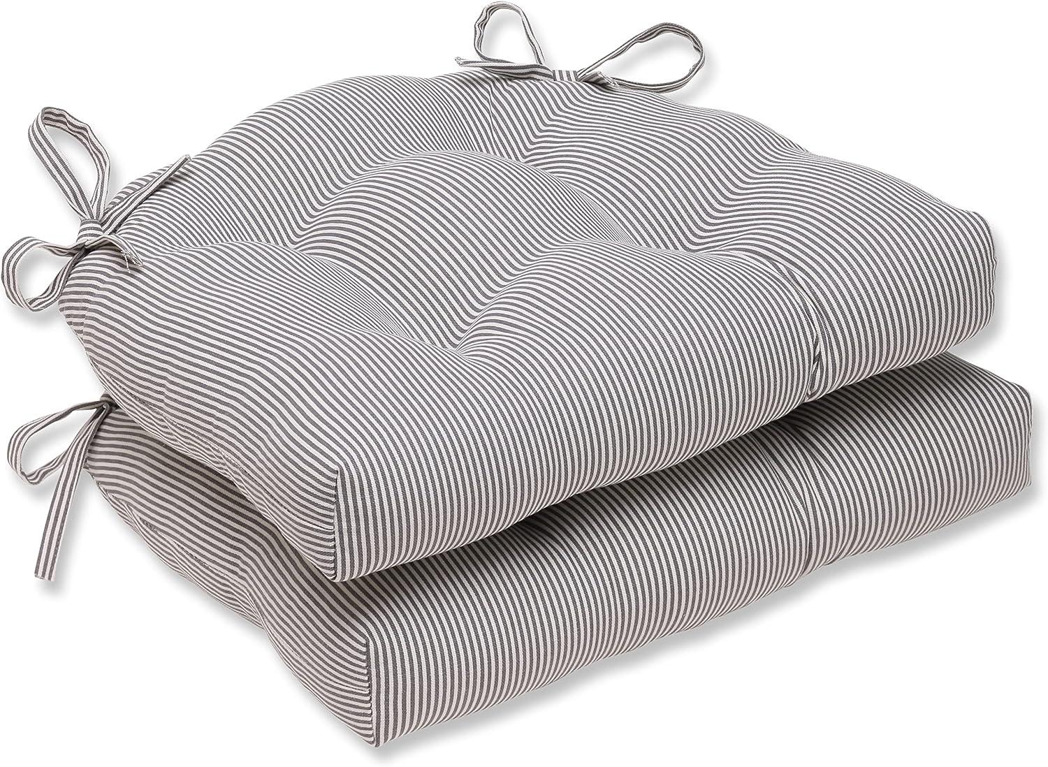 Gray Oxford Reversible Chair Pad (Set Of 2) (16.5"X15.5"): Weather-Resistant, Tufted - Pillow Perfect
