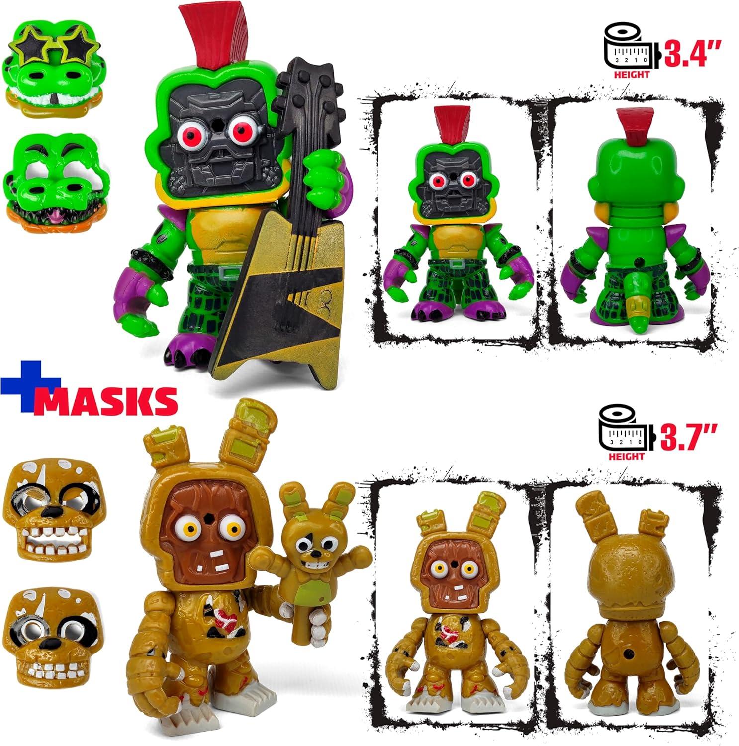 Set 12 pcs Inspired by Game Five Night at Freddys Toys | Mini Figures with Masks | FNAF Action Figure [Rockstar Bonnie, Montgomery Gator, Chica, Human Security, Radioactive Foxy etc.]
