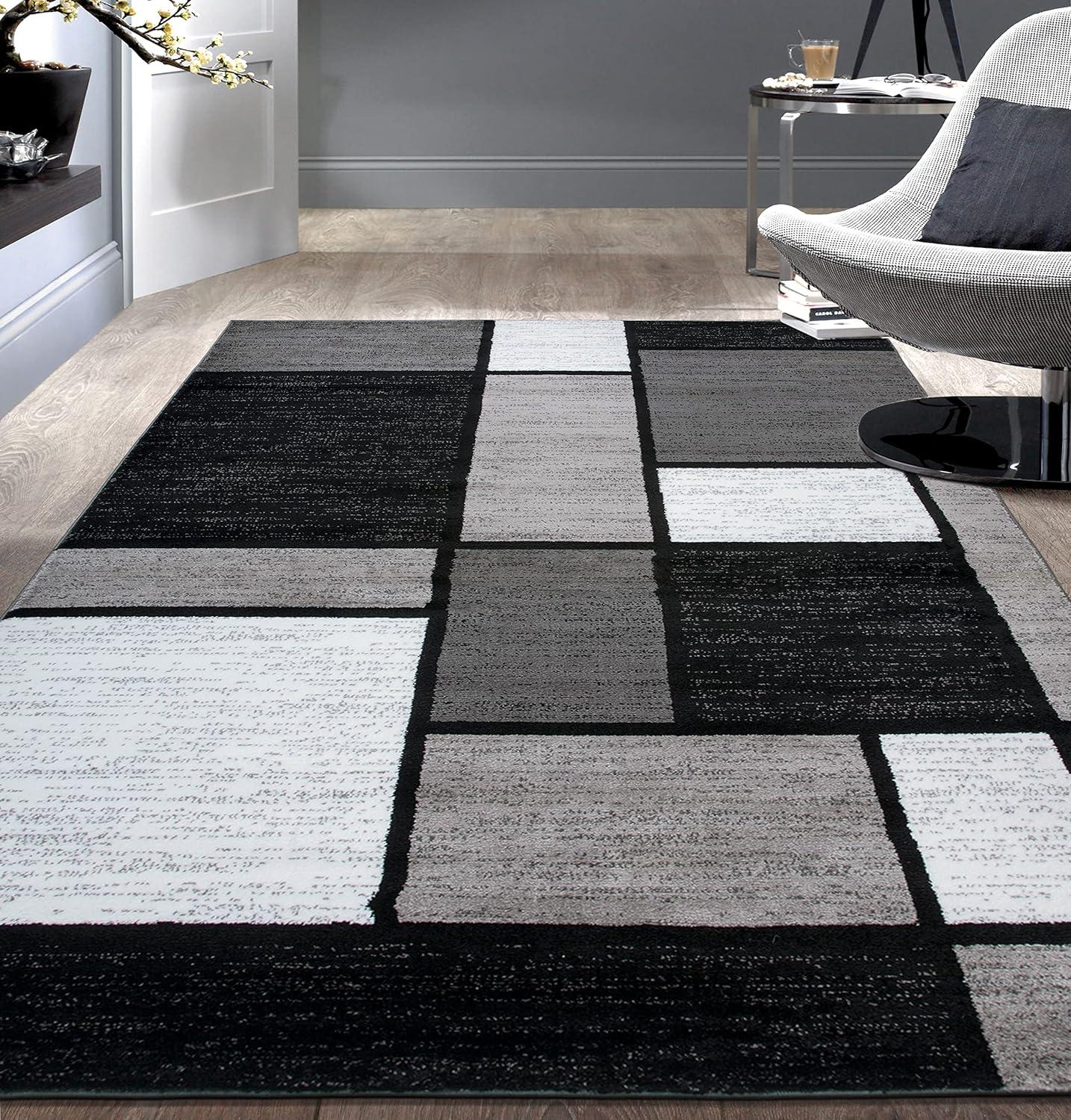 World Rug Gallery Contemporary Modern Boxed Color Block Gray 7'10"x10'2" Area Rug
