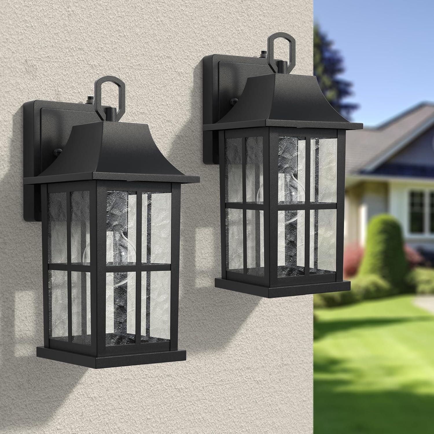 RIZPET 2-Pack Dusk To Dawn Outdoor Wall Lights, Sensor Exterior Light Fixtures Wall Mount, Porch Lights, Black Wall Lantern Wall Lamp, Waterproof Wall Sconce, Outside Lighting For Garage, Front Door (Set of 2)