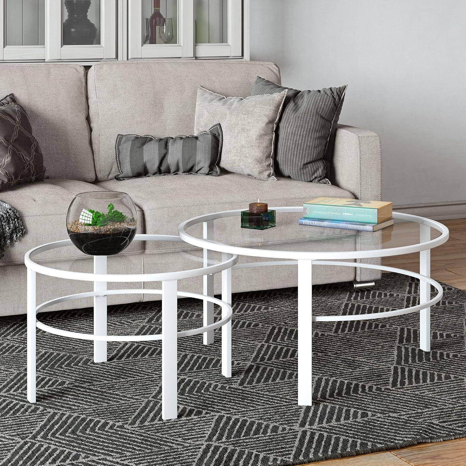 Luna Modern White Glass Round Nesting Coffee Table Set