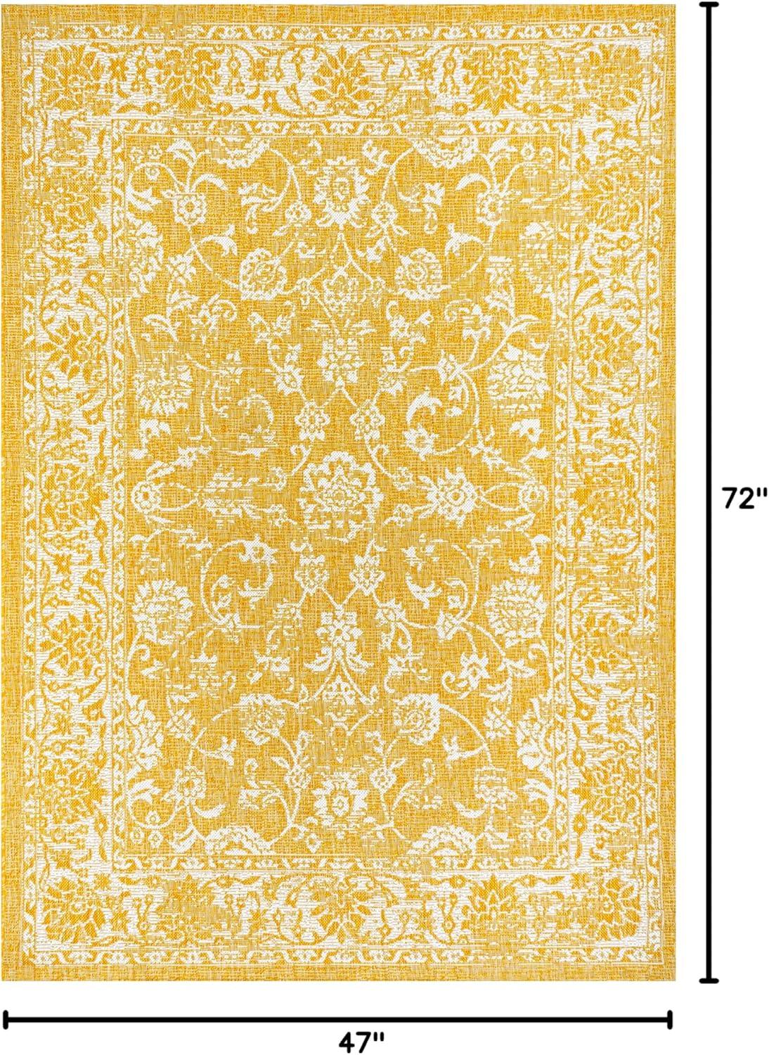 4' x 6' Tela Bohemian Textured Weave Floral Indoor/Outdoor Area Rug, Yellow/Cream - JONATHAN Y