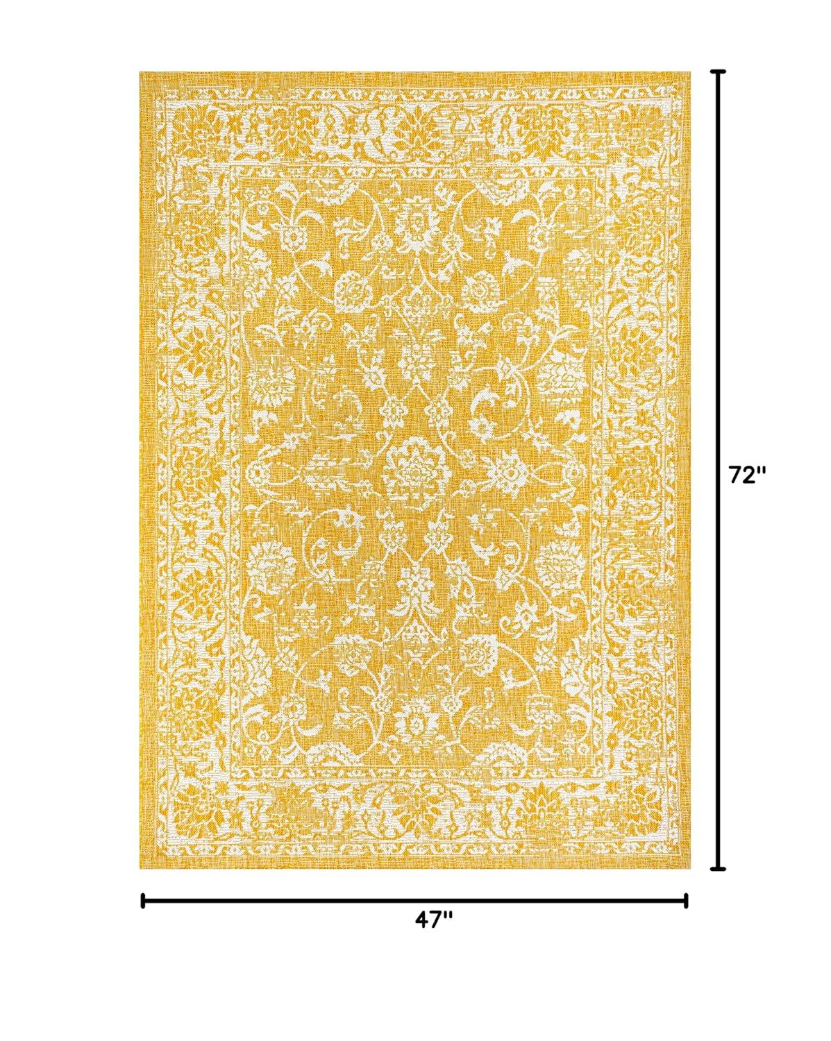 4' x 6' Tela Bohemian Textured Weave Floral Indoor/Outdoor Area Rug, Yellow/Cream - JONATHAN Y