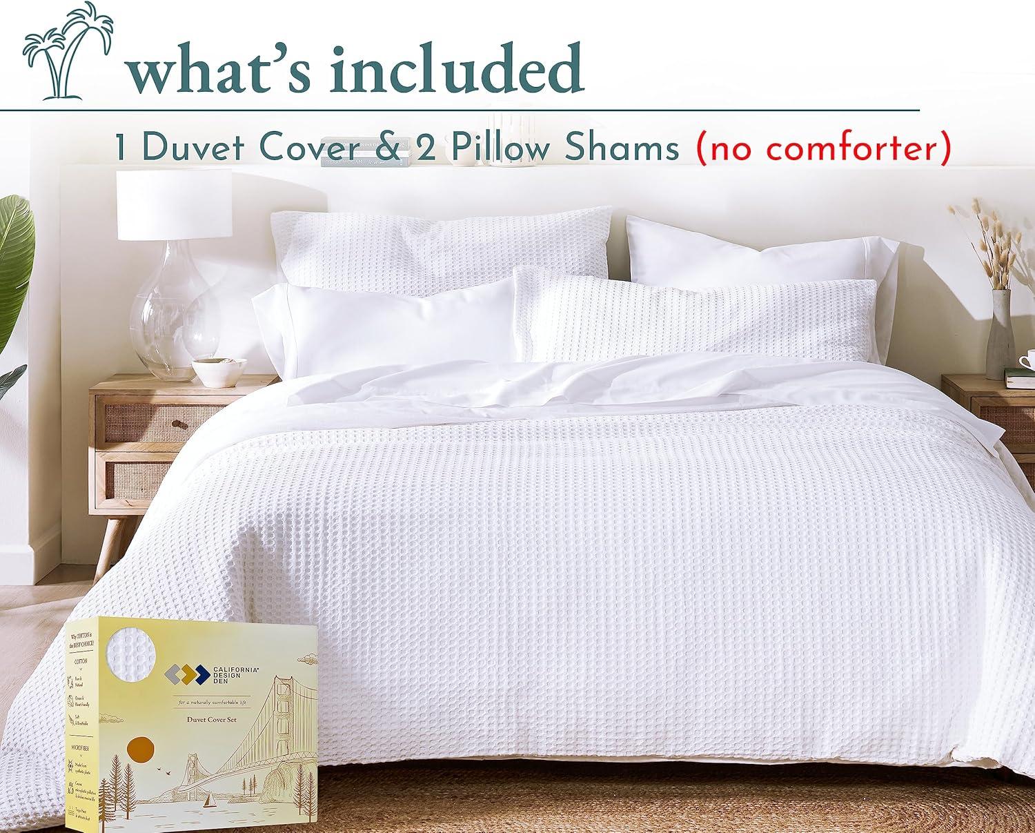 Textured Duvet Cover & Shams | 3 Piece Set Soft 100% Cotton | White Duvet Cover by California Design Den - White Waffle, Oversized King