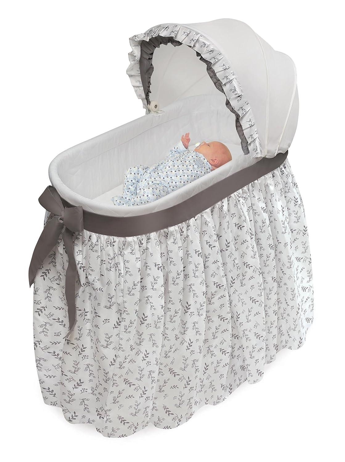 Badger Basket Wishes Oval Bassinet - Full Length Skirt - Gray/Leaf
