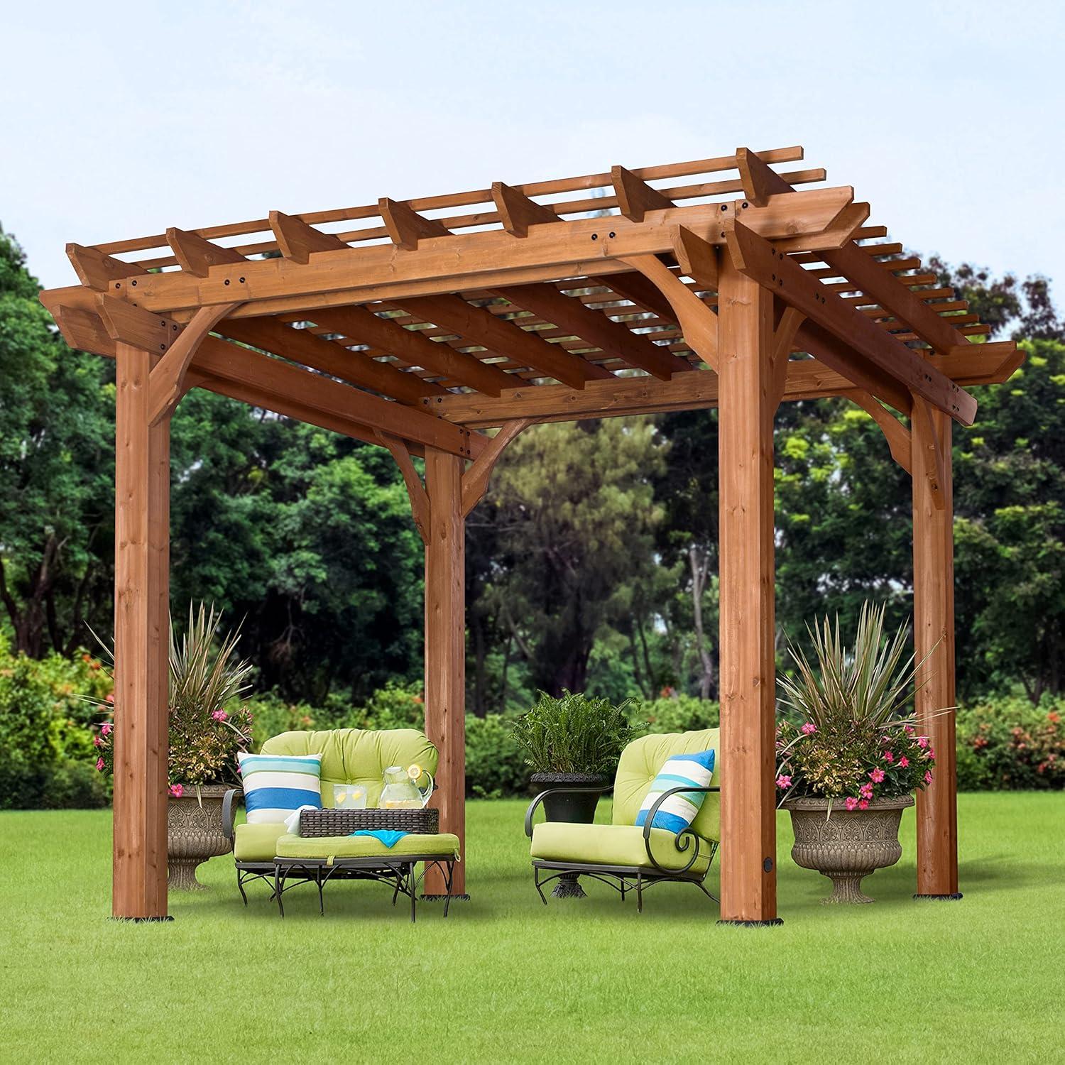 Cedar Wood 10' x 10' Outdoor Pergola with Sculptured Beams