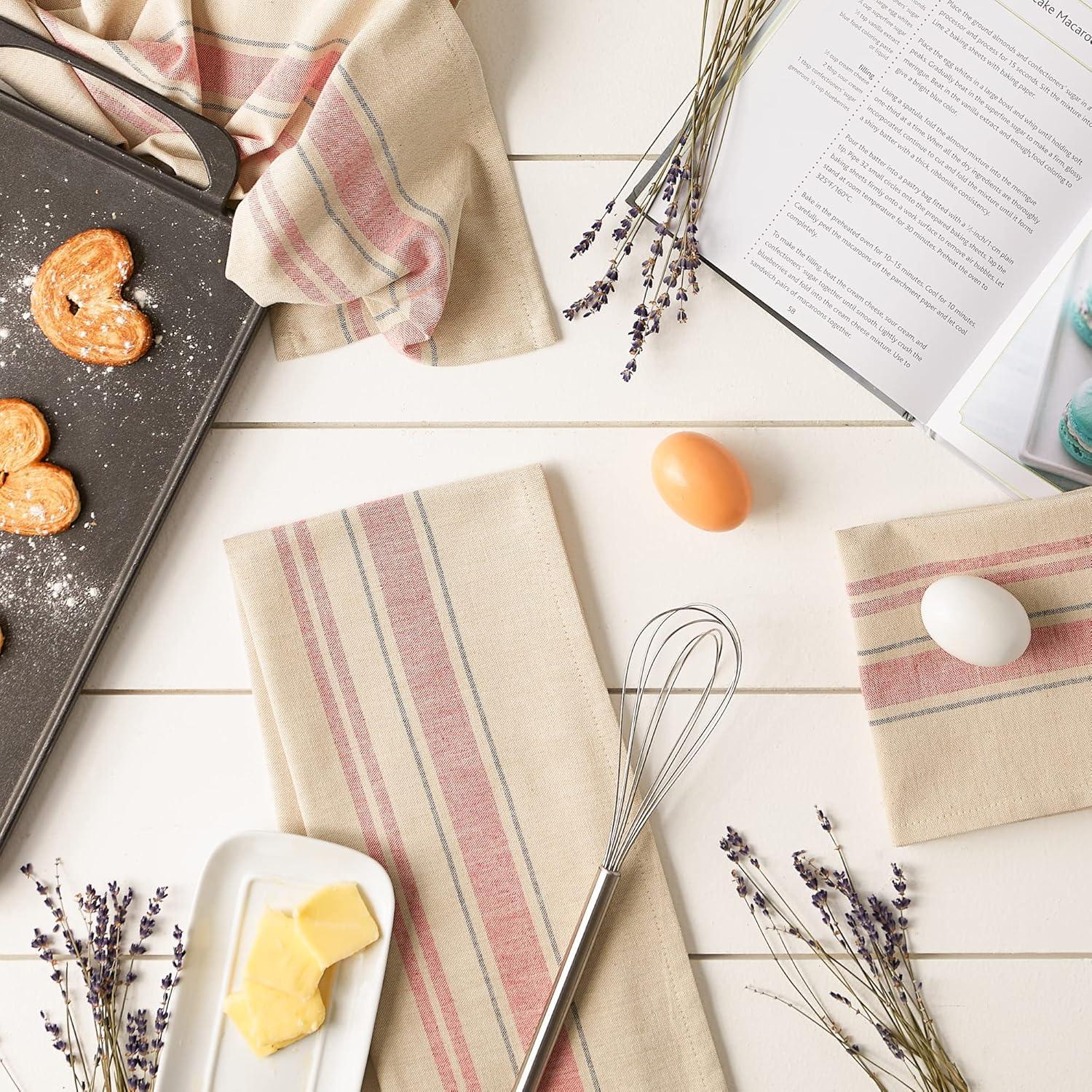 Beige and Red Cotton Terry Kitchen Dishtowel Set