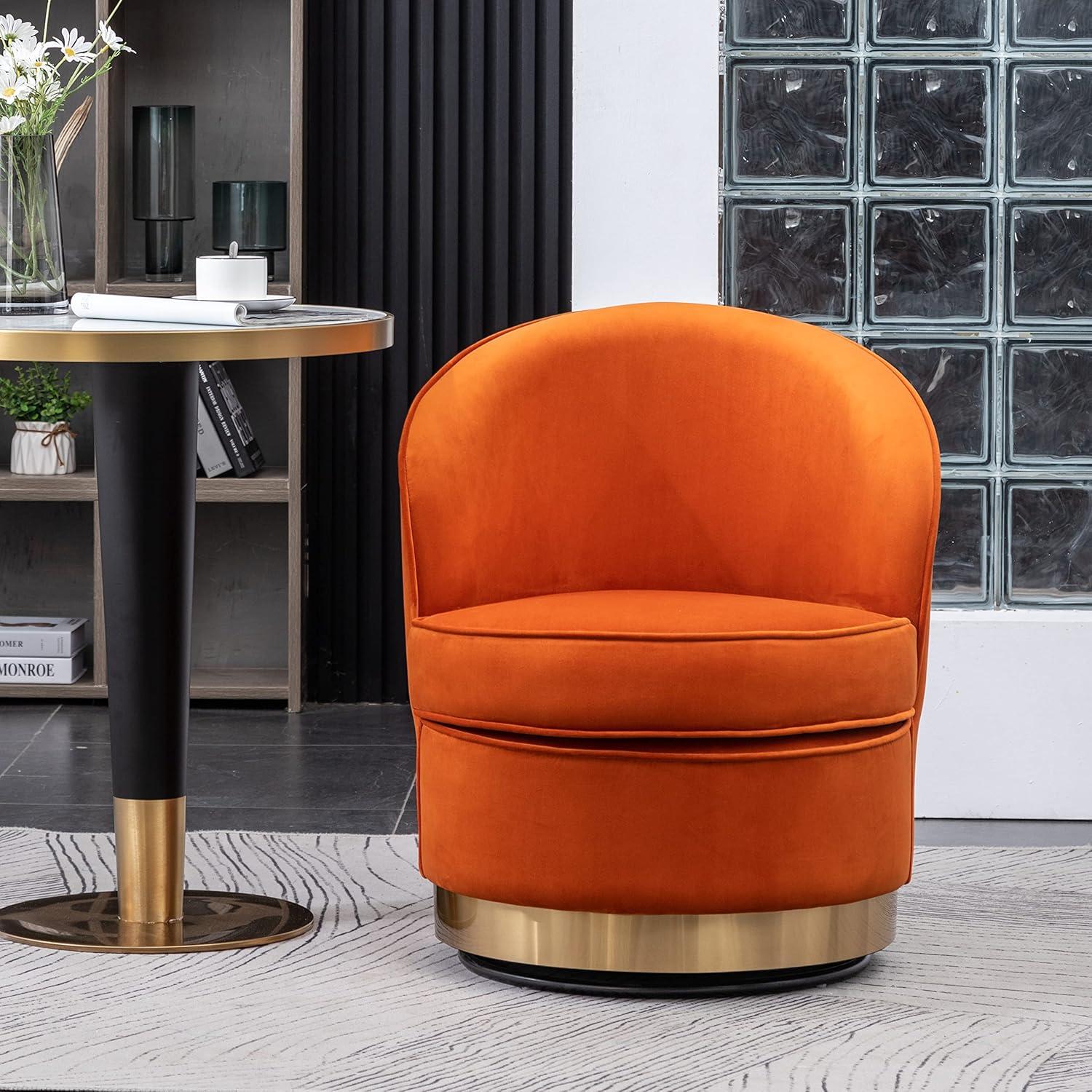 Wania Contemporary Velvet Swivel Chair in Orange