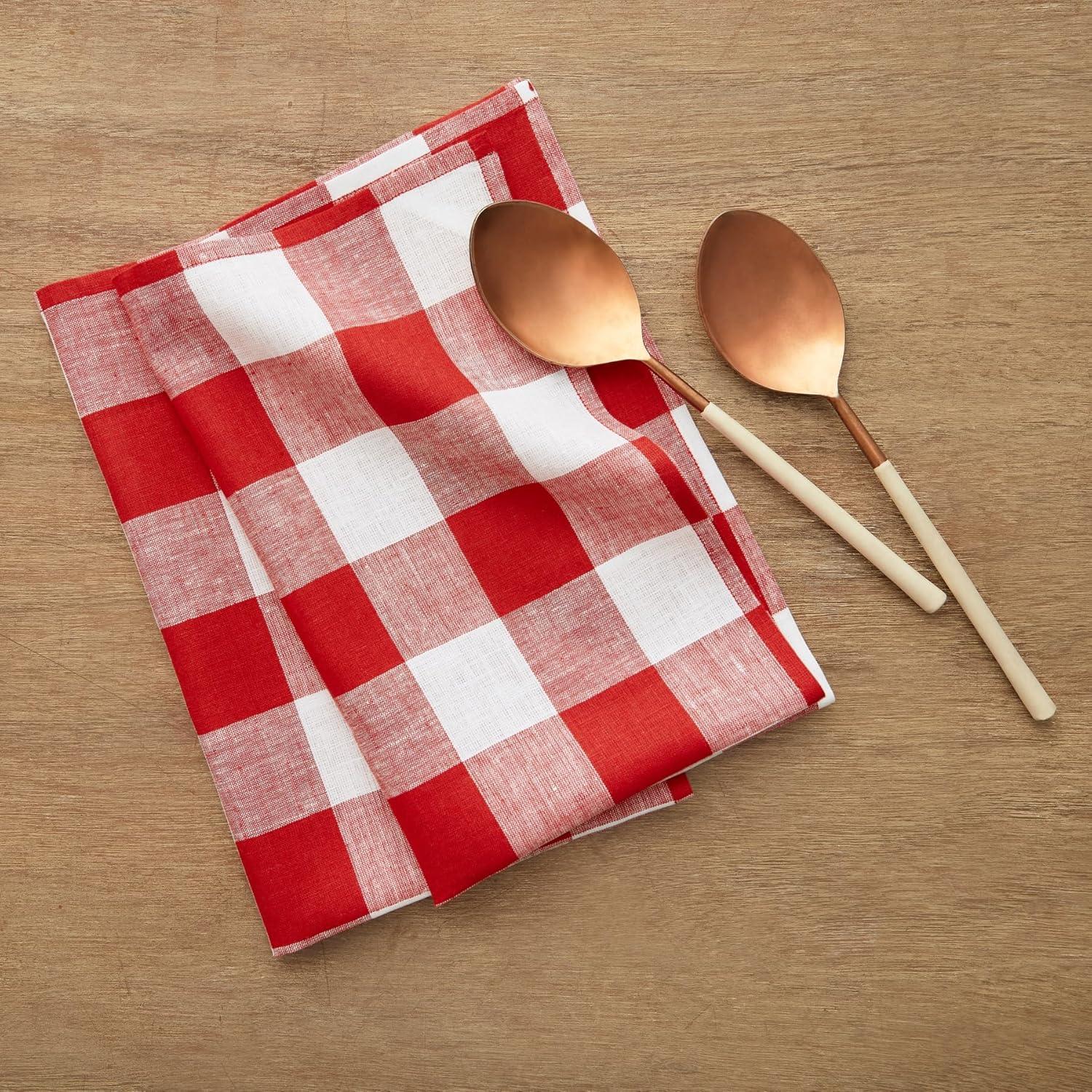 Solino Home Buffalo Checks - 100% Pure Linen Kitchen Towel (Set of 2)