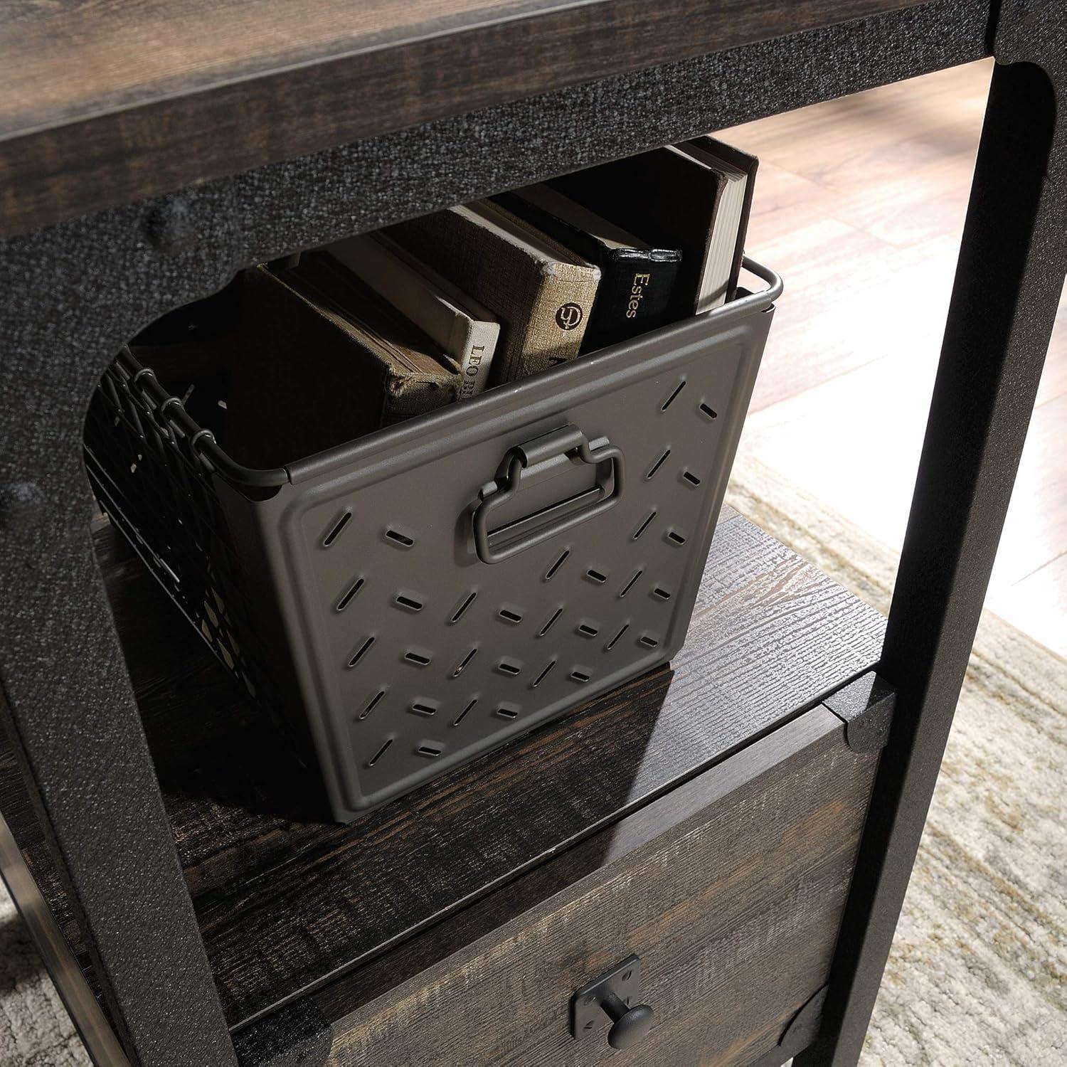 Rustic Carbon Oak Workstation with Powder-Coated Metal Frame