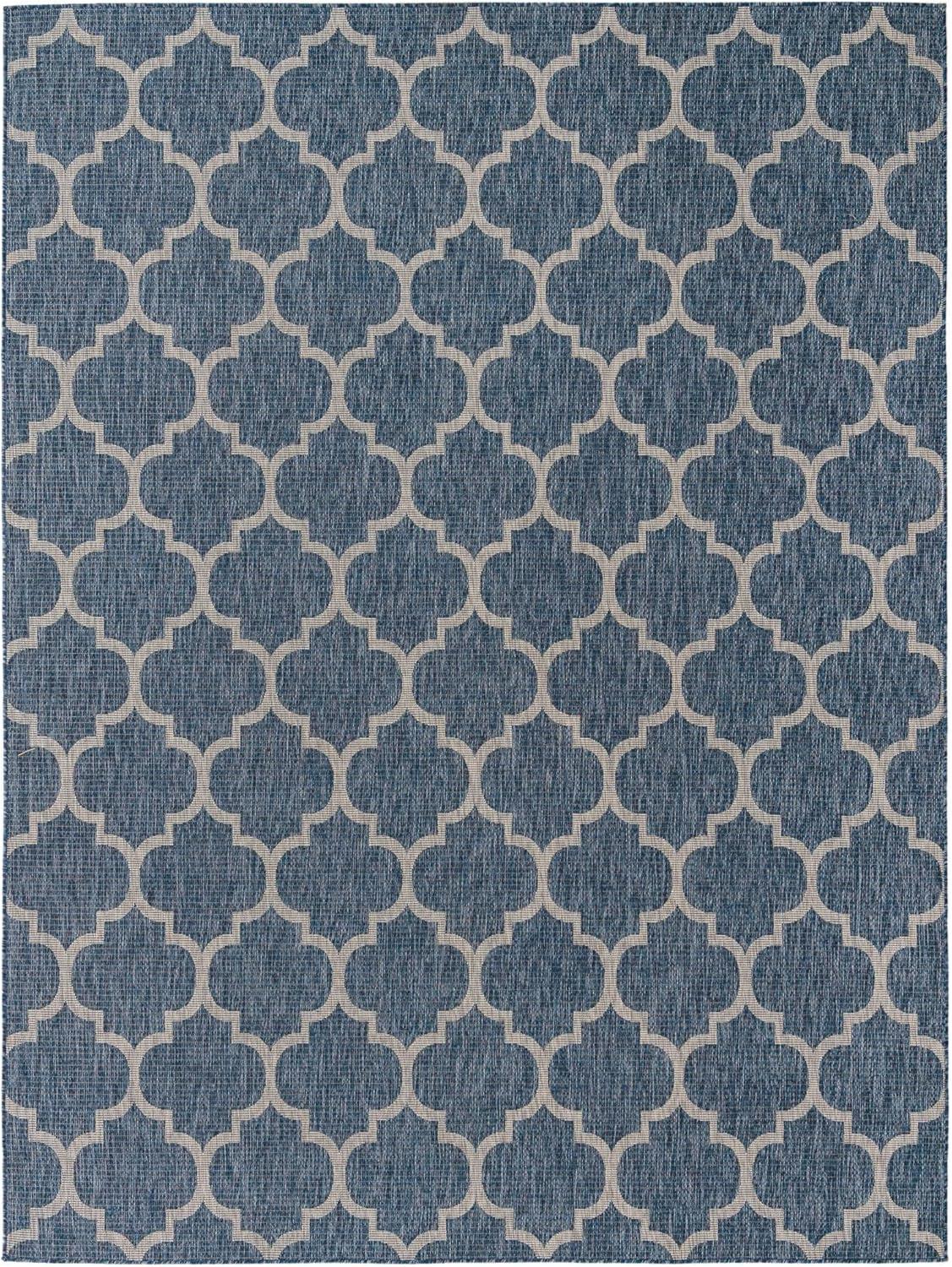 Navy Blue Trellis 9' x 12' Synthetic Outdoor Rug