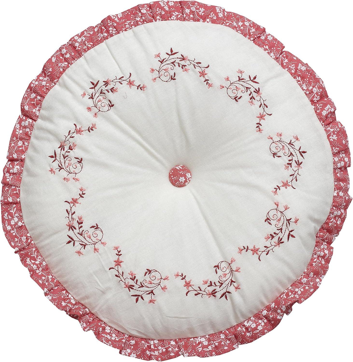 Caroline Round Embroidered Decorative Pillow Red - Modern Heirloom