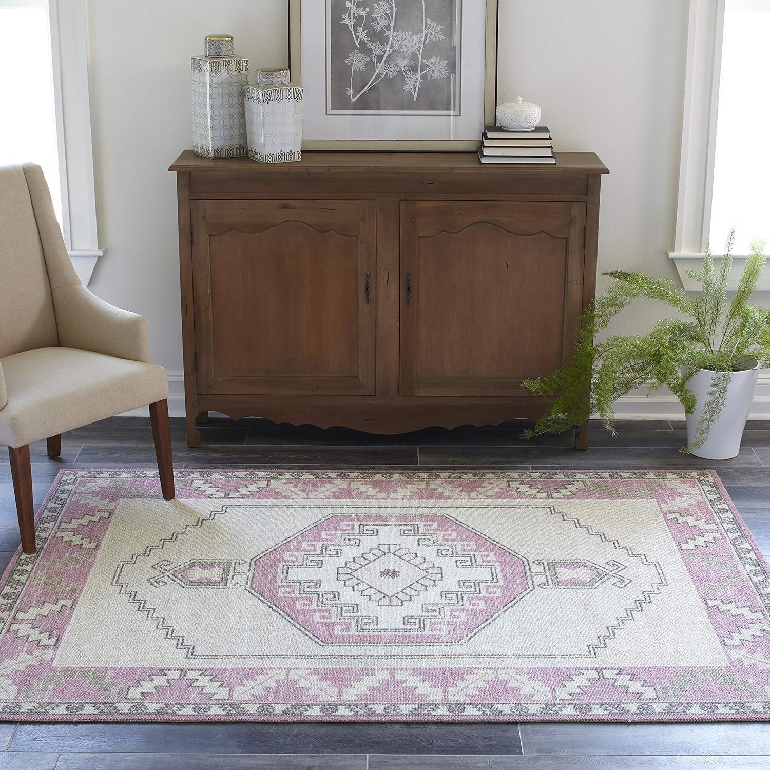 Anatolia Pink Medallion 6'6" x 9' Wool Blend Area Rug