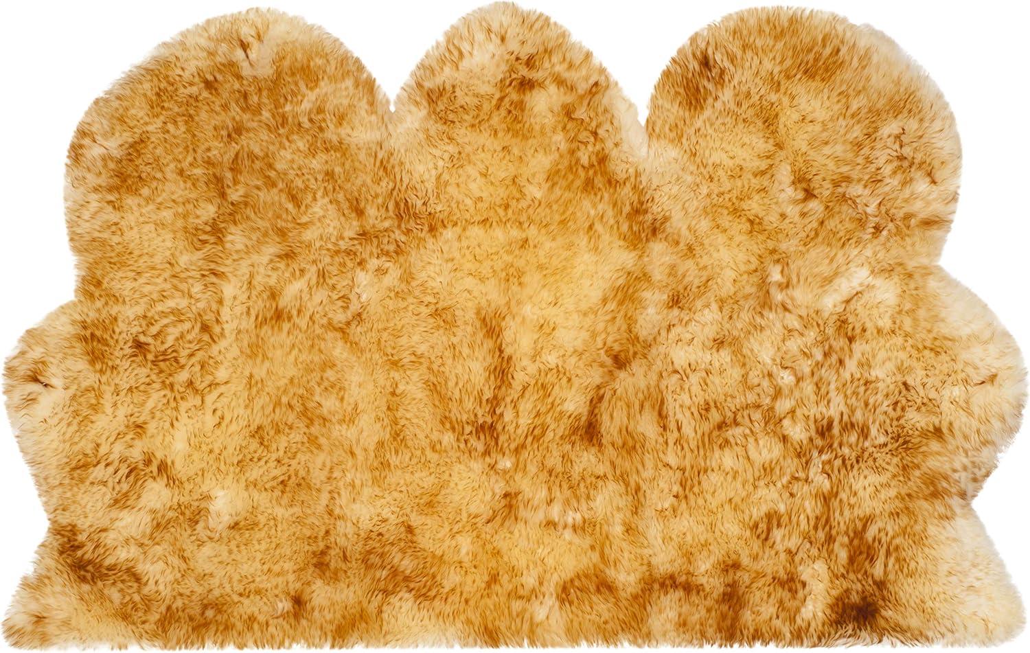 Champagne Copper Brown Handmade Sheepskin Shag Area Rug, 3'7" x 5'11"