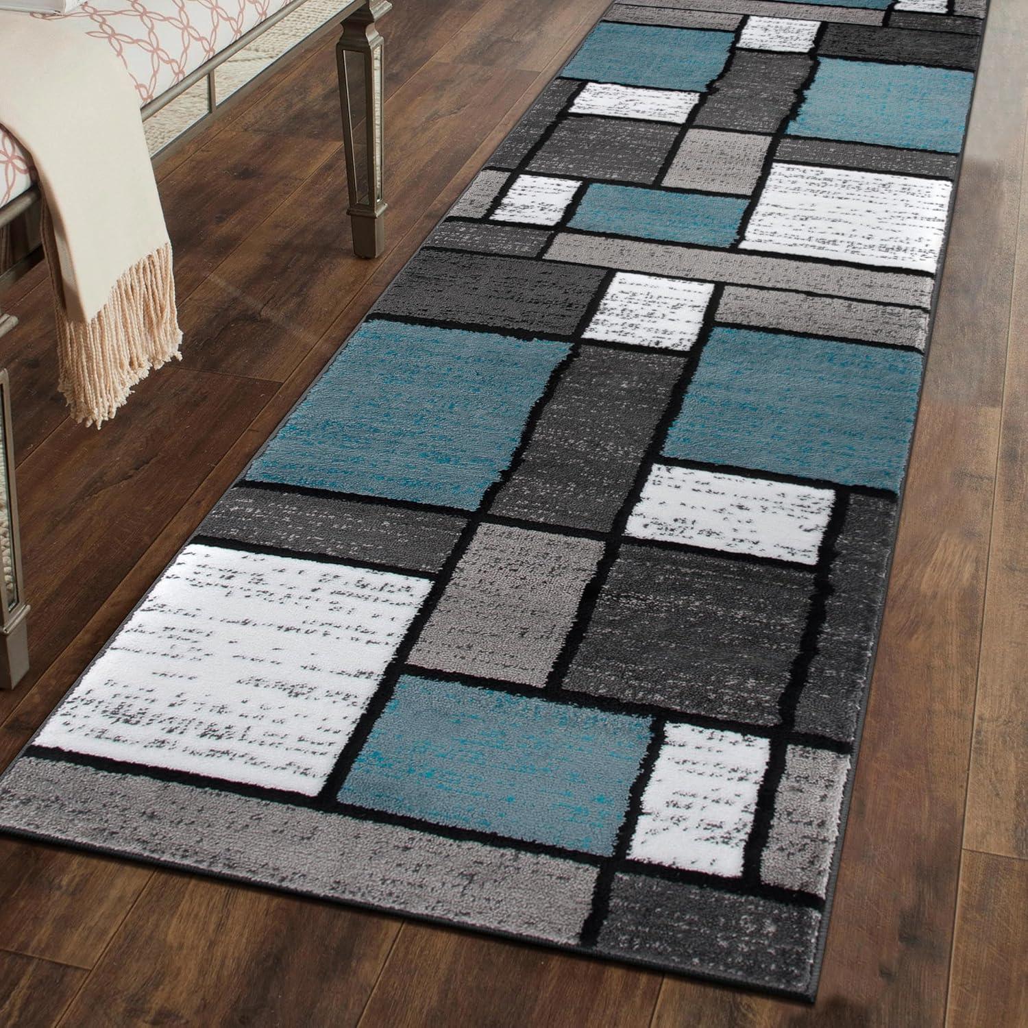 World Rug Gallery Contemporary Modern Boxed Color Block Area Rug - Blue 2'7"x6'