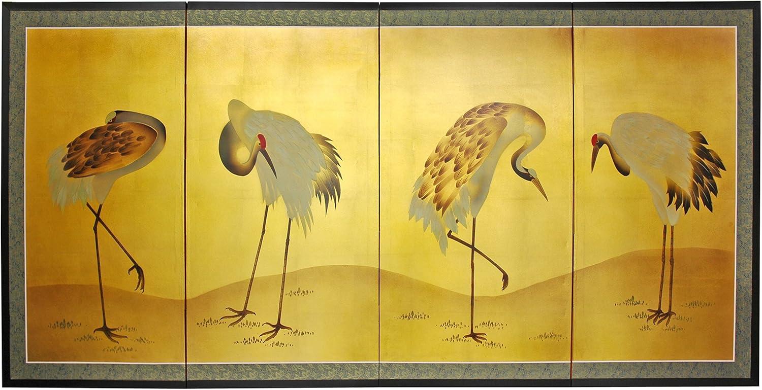 Oriental Furniture Gold Leaf Cranes, 36"H x 72"W, Gold leaf, hand painted, Oriental, Traditional, Unique pieces