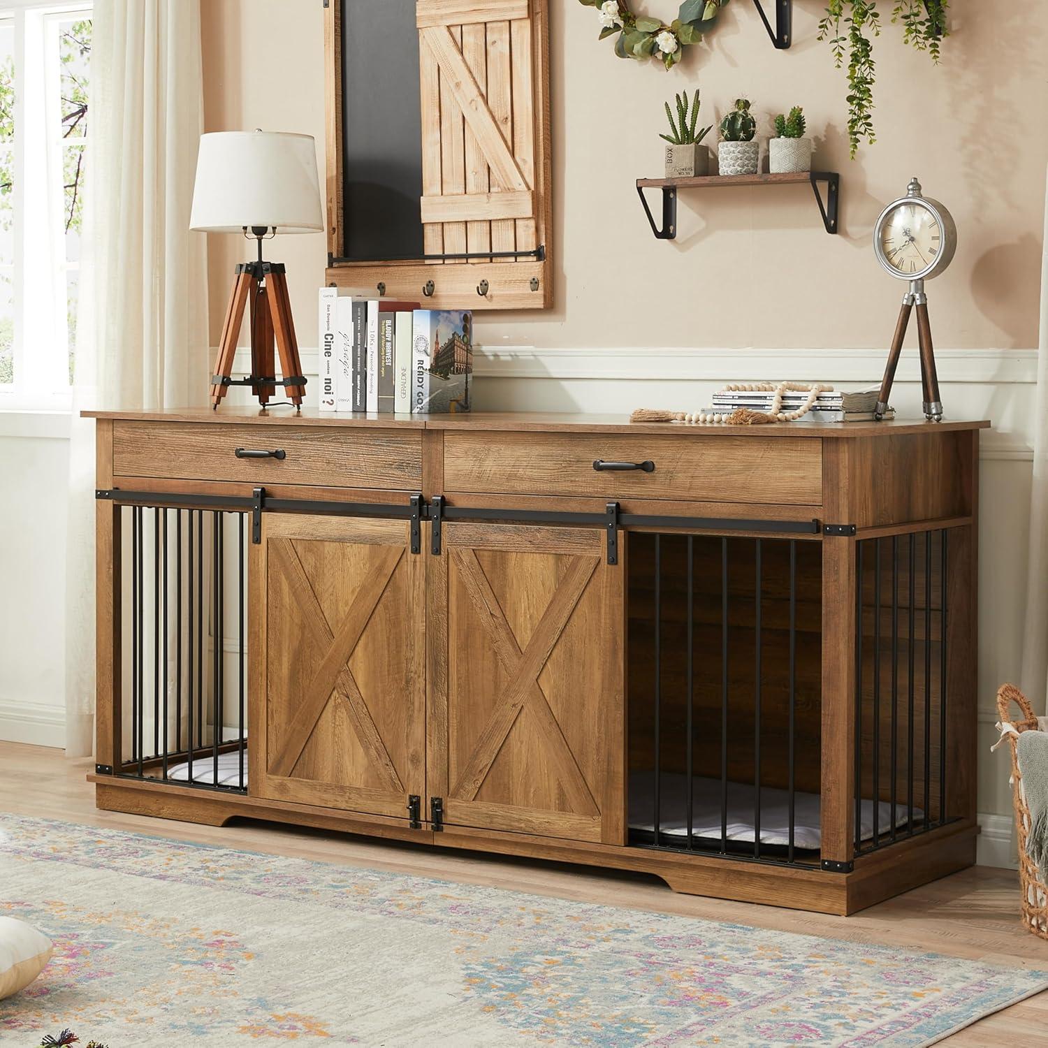 Tucker Murphy Pet™ 37.8''W Modern Dog Crate Furniture With Drawer And Sliding Door