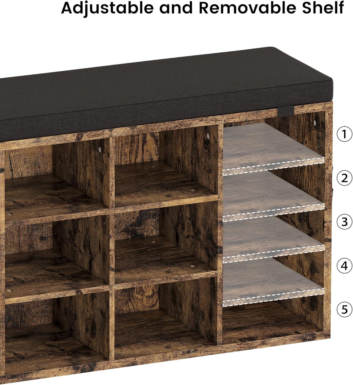 Towallmark 41" Shoe Storage Bench Cubby Organizer for Entryway, Shoe Bench Storage Rack with Foam Pad Seating Cushion for Hallway Bedroom Living Room Dorm and Small Apartment (Grey)