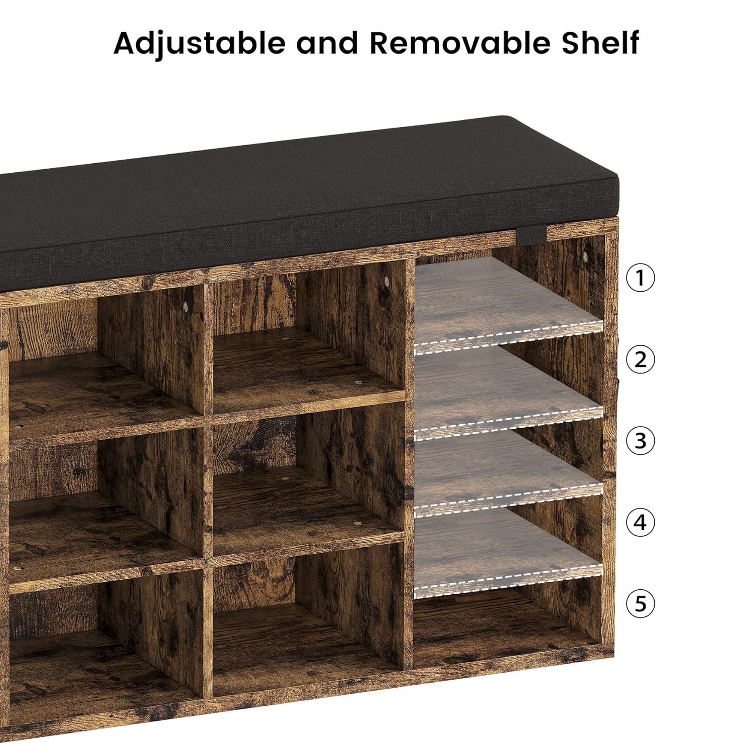Towallmark 41" Shoe Storage Bench Cubby Organizer for Entryway, Shoe Bench Storage Rack with Foam Pad Seating Cushion for Hallway Bedroom Living Room Dorm and Small Apartment (Grey)
