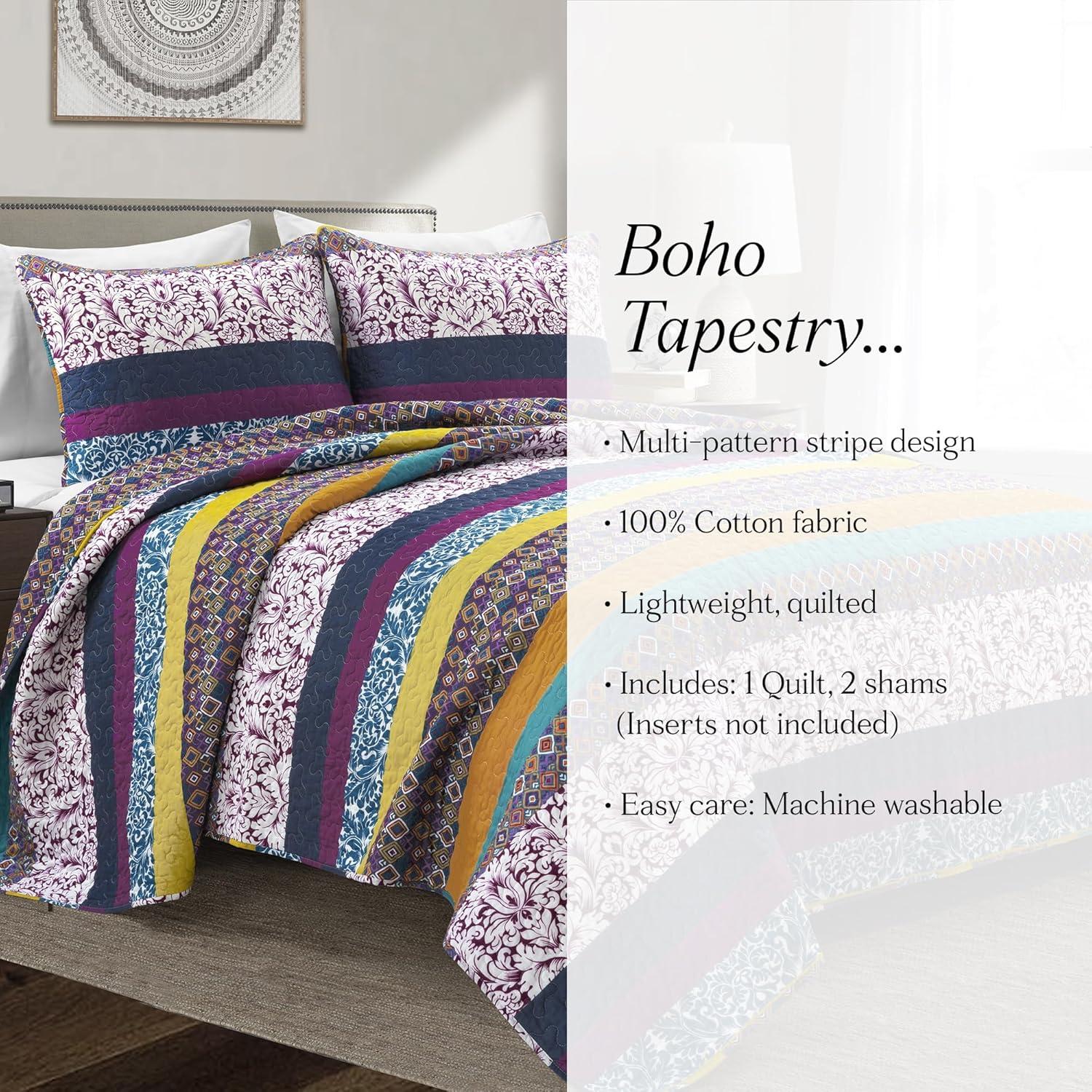 Lush Decor Boho Stripe Reversible Coverlet Set