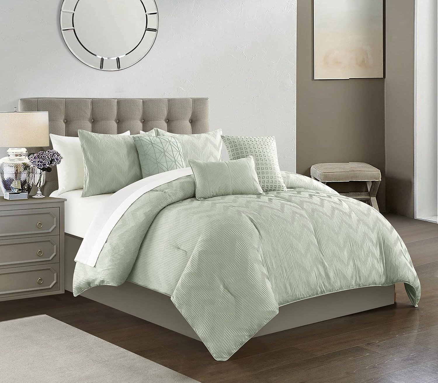 Chic Home Holly 6-Piece Solid Comforter Set, Queen, Green