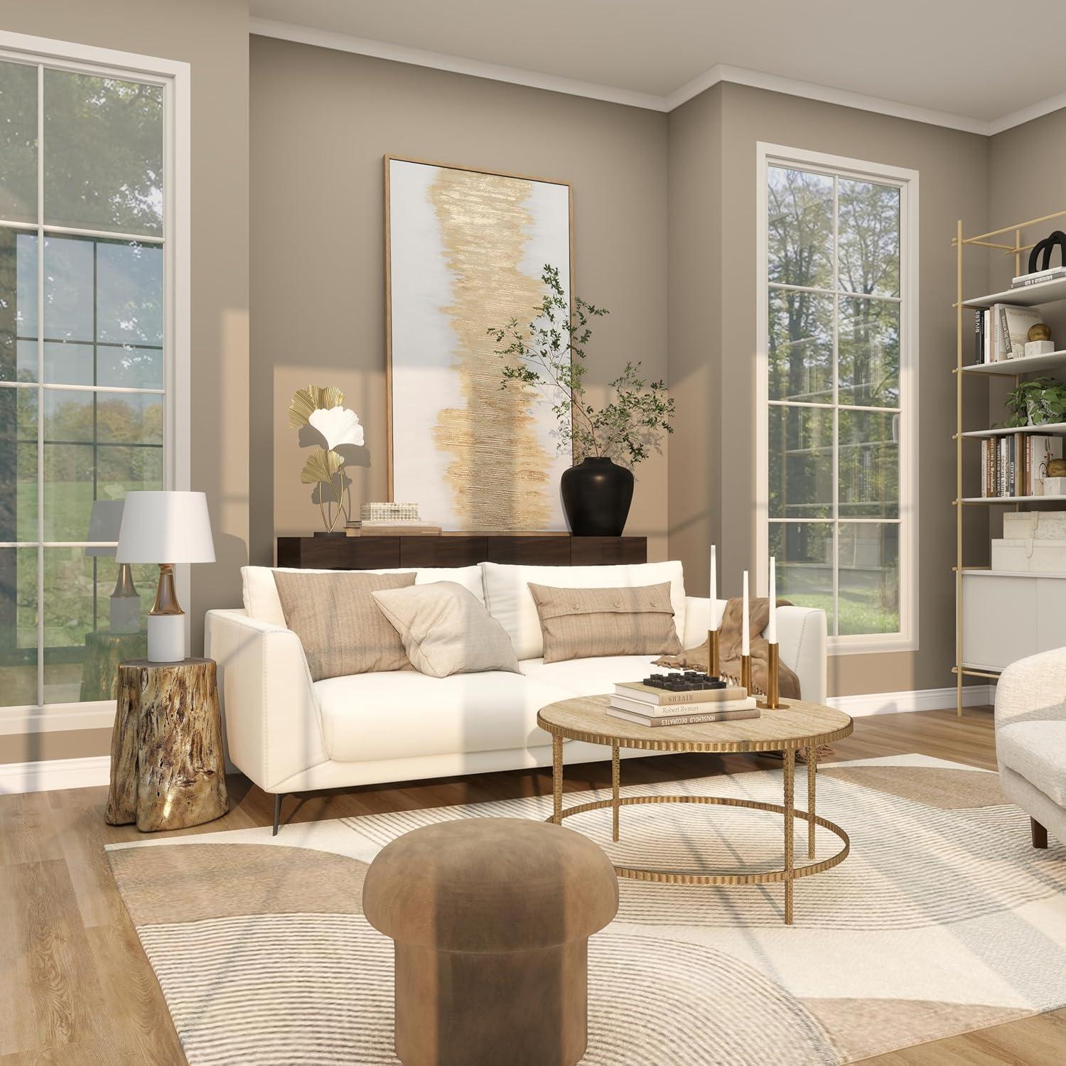 14" x 24" Gold Metal Curved Ribbed Leaf Sculpture with White Accent, by DecMode