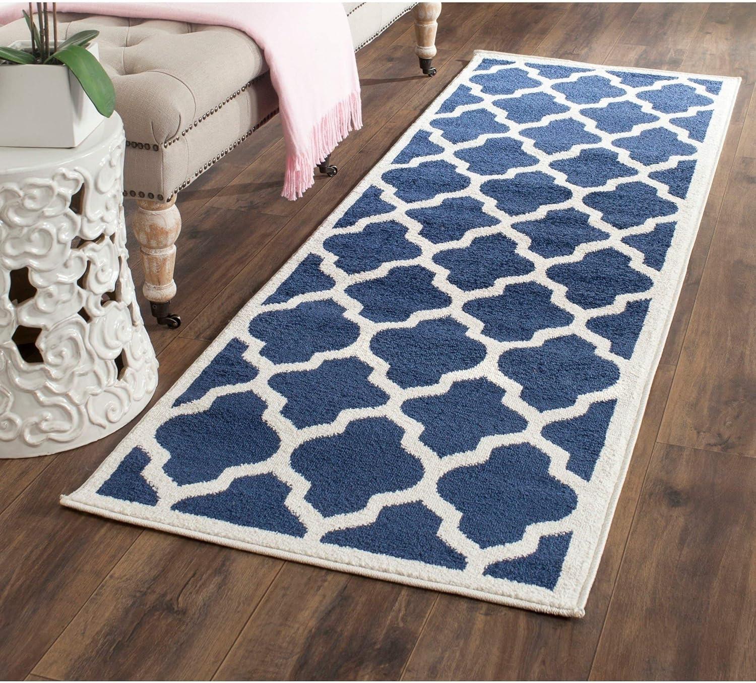 Amherst AMT420 Power Loomed Indoor Runner Rug - Navy/Beige - 2'3"x11' - Safavieh