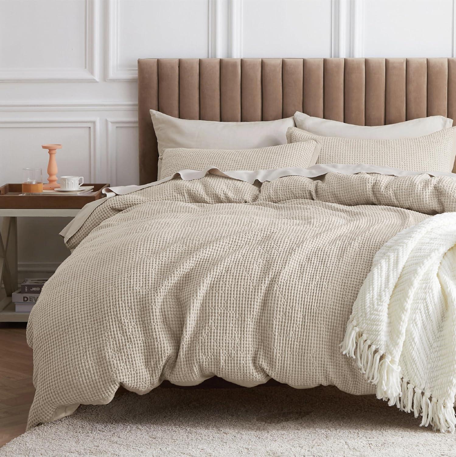 Bedsure Bedsure Cotton Duvet Cover Set - 100% Cotton Waffle Weave Coconut Duvet Cover