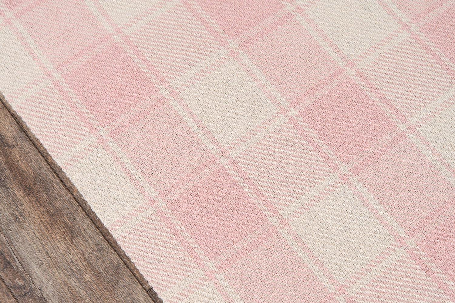 Marlborough Plaid Handmade Flatweave Wool Pink/Ivory Area Rug