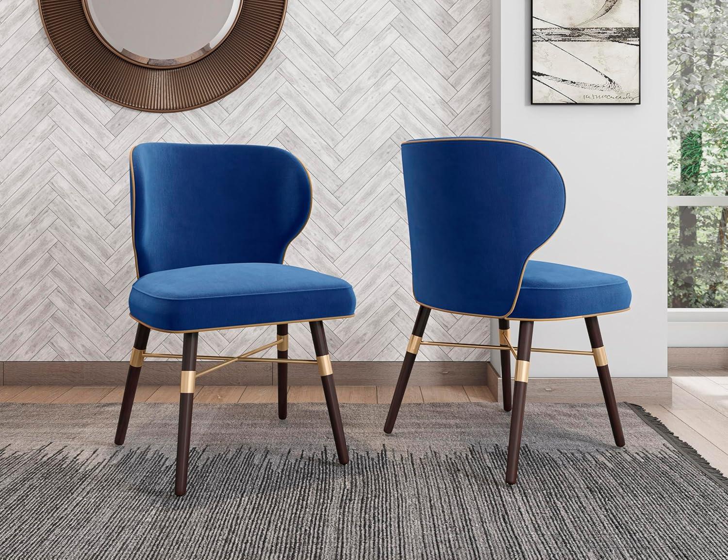 Modern Strine Dining Chair Upholstered in Velvet and Leatherette with Solid Wood Legs in Dark Taupe - Set of 2