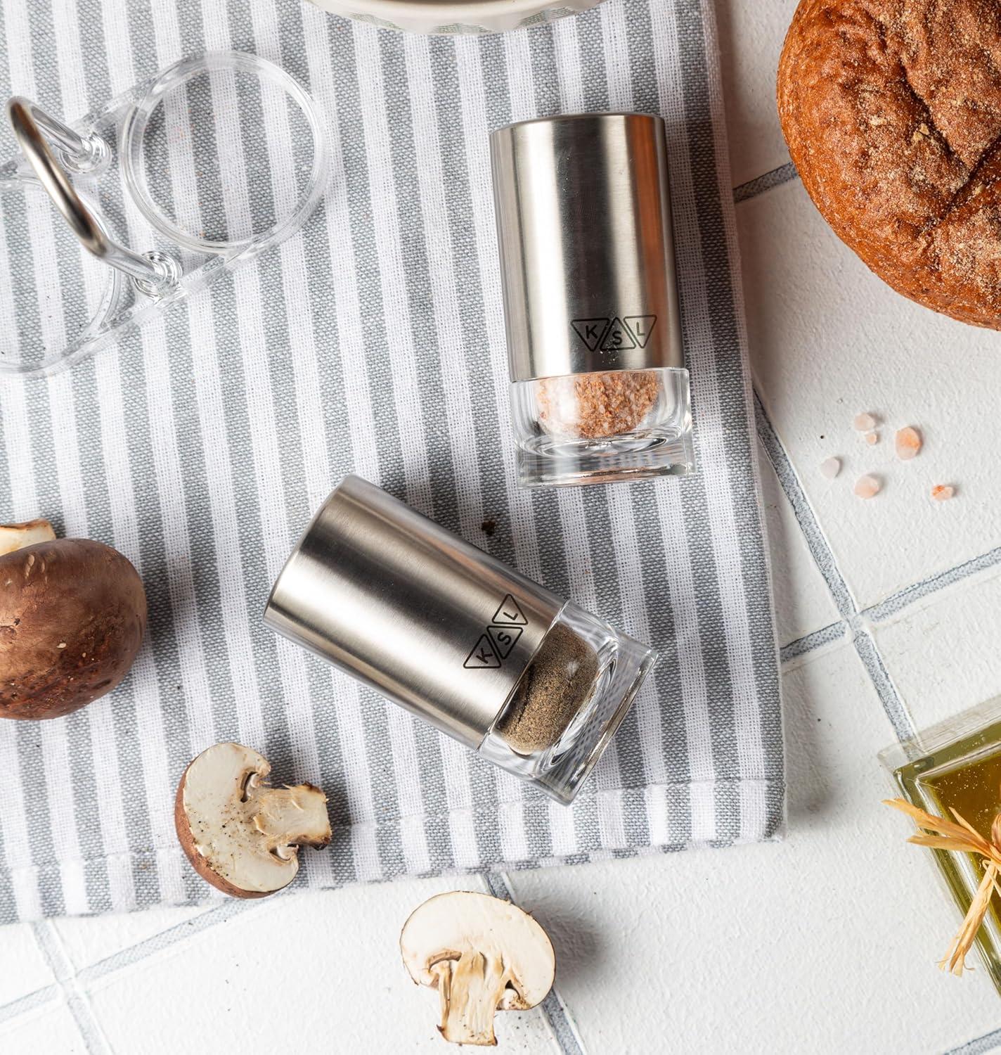 KSL Gravity Electric Salt and Pepper Grinder (Black) - Battery Operated Auto Mill, Automatic Shaker with Light