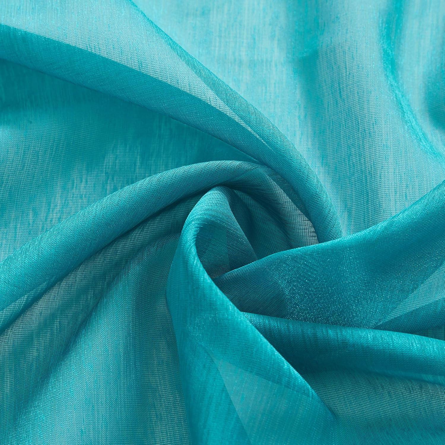 HLC.ME Semi Sheer Voile Light Filtering Transparent Window Curtain Grommet Panels - Set of 2 - Teal, 54 W x 84 L
