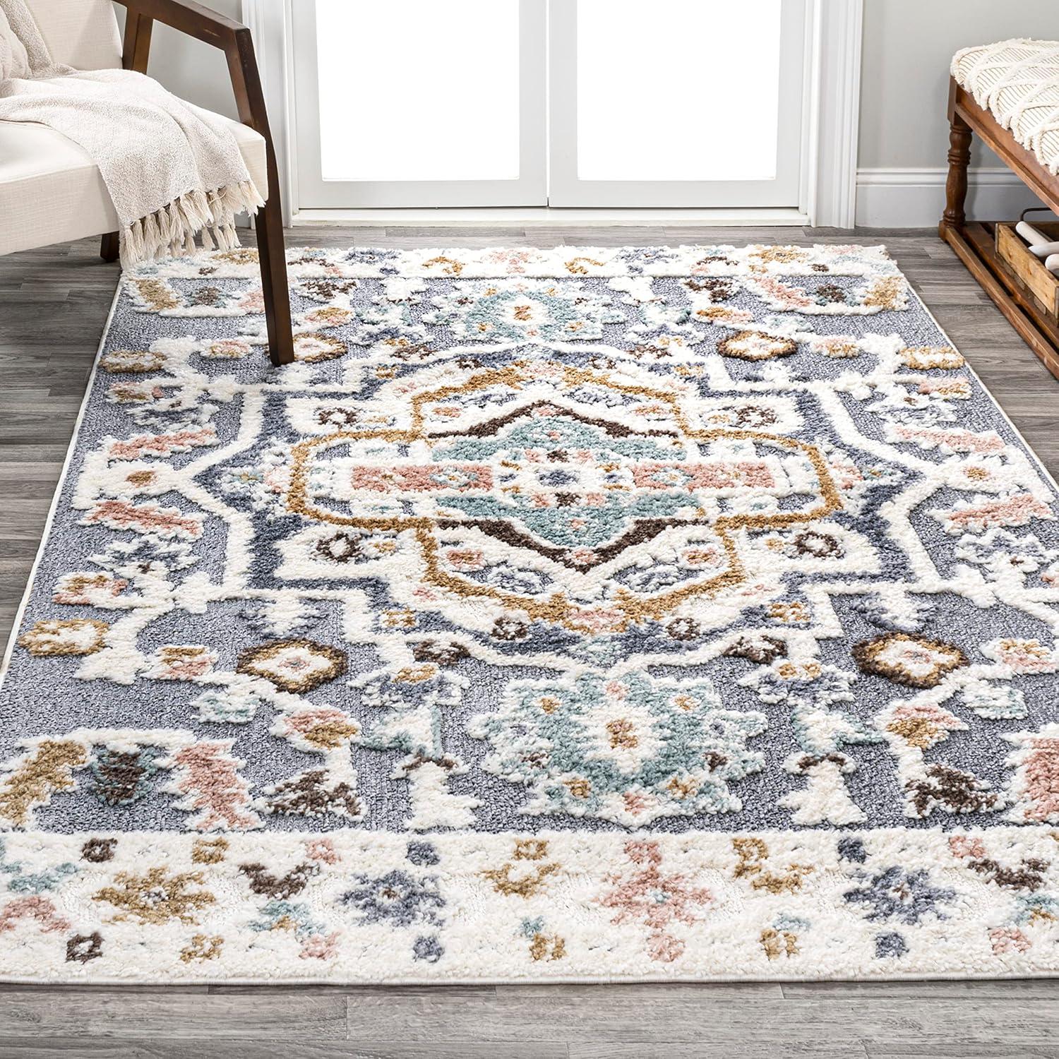 Aziza Persian Medallion High-Low Area Rug - JONATHAN Y