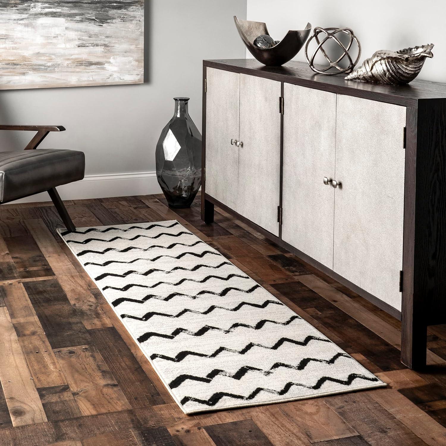 Nuloom Addison Chevron 7x9 Indoor Area Rug for Living Room Bedroom Dining Room Kitchen, Grey/Ivory