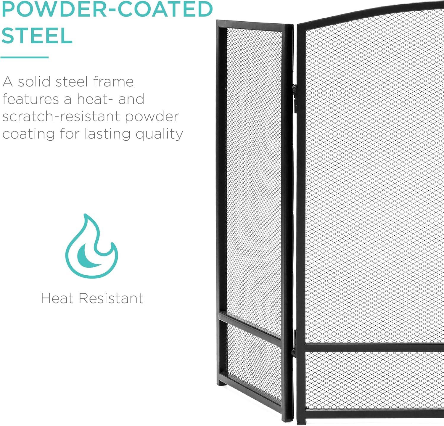 Best Choice Products 54.25x30.25in 3-Panel Steel Mesh Fireplace Screen, Spark Guard w/ Rustic Worn Finish